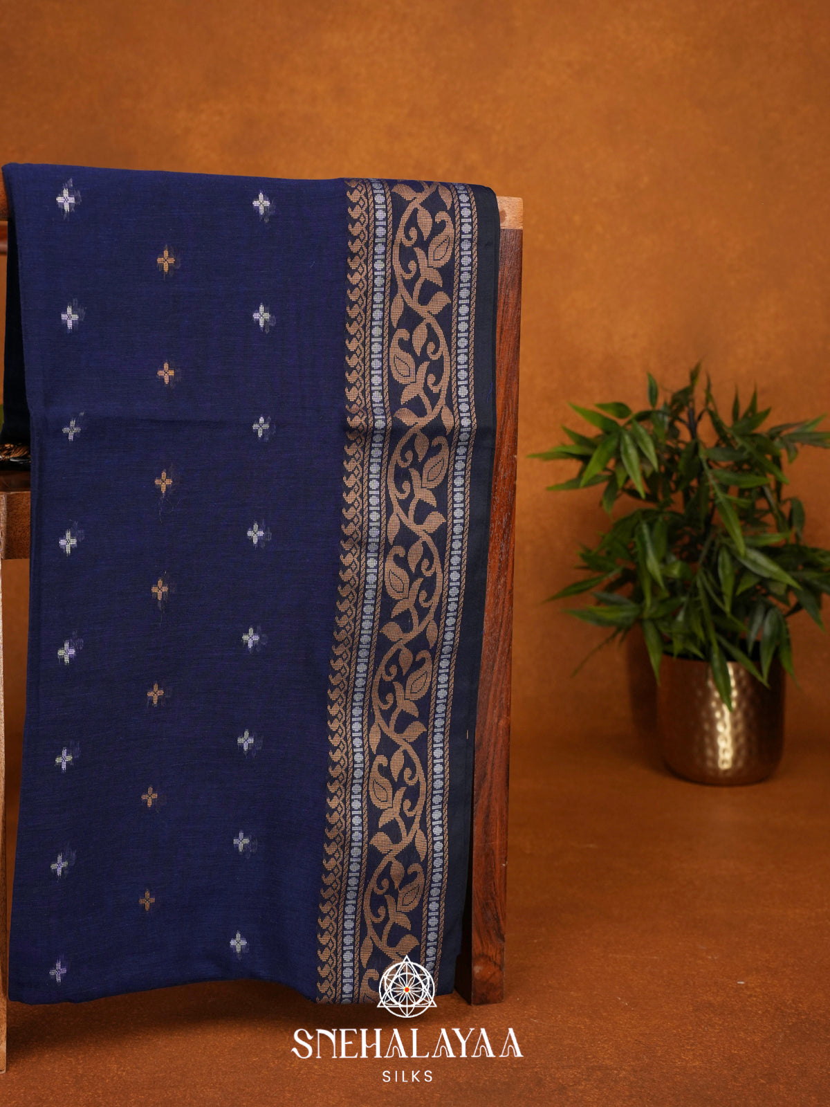Navy Blue Khadi Cotton Saree