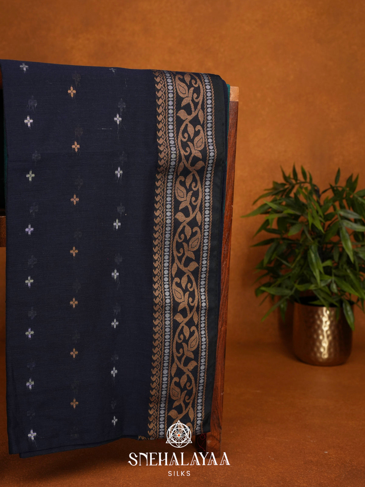 Ink Blue Khadi Cotton Saree