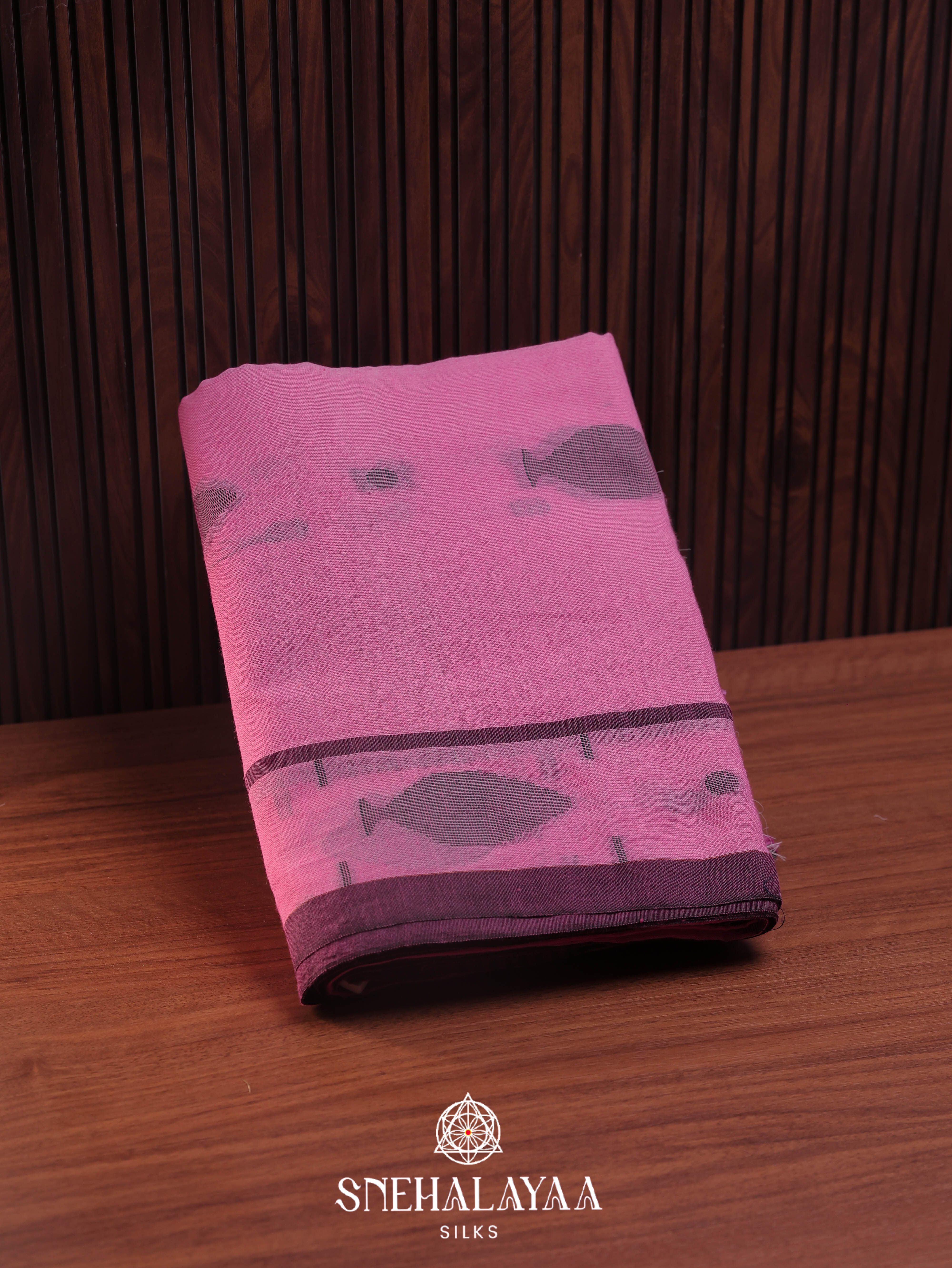 Pink Khadi Cotton Saree