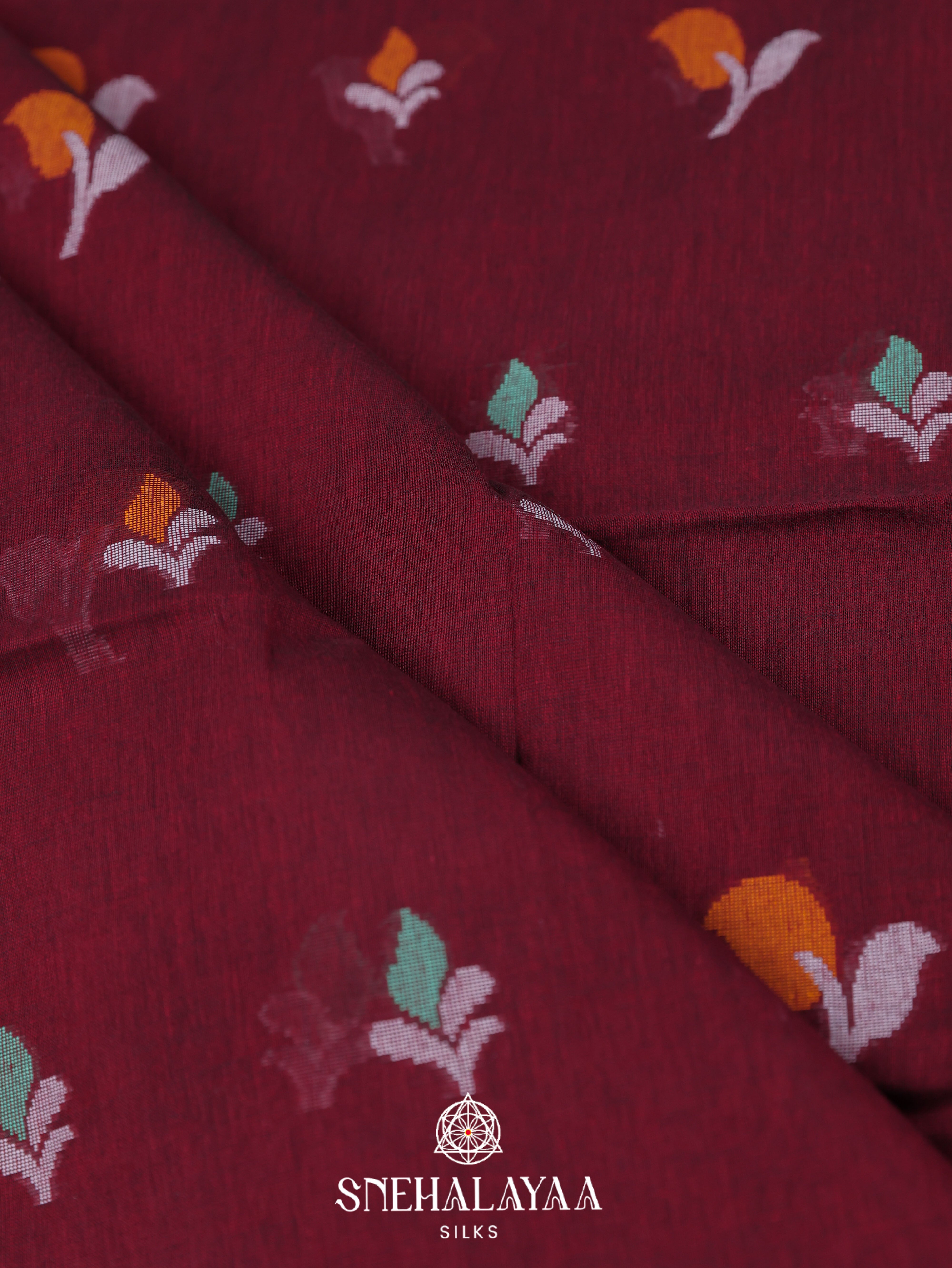 Maroon Khadi Cotton Saree