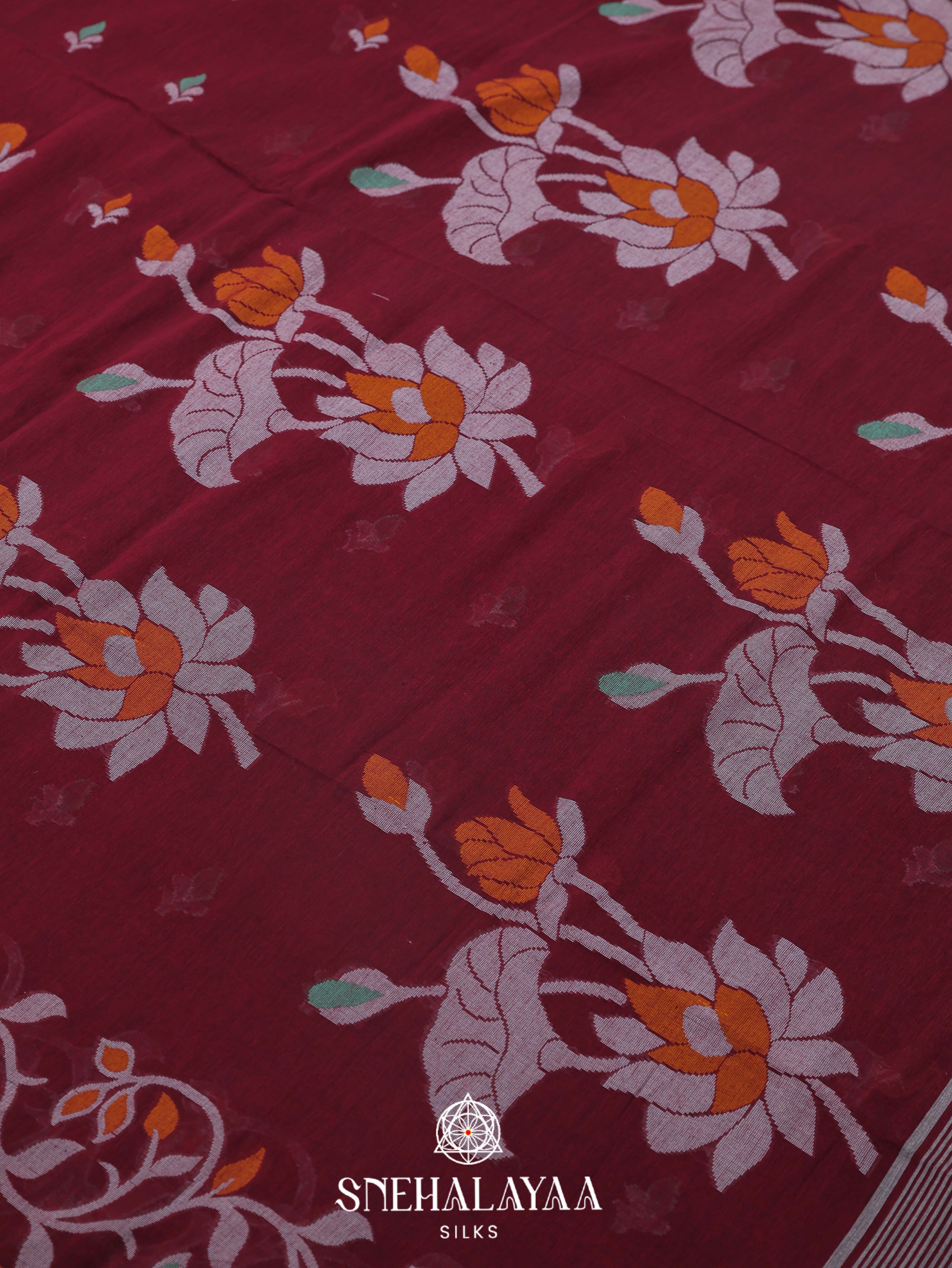 Maroon Khadi Cotton Saree
