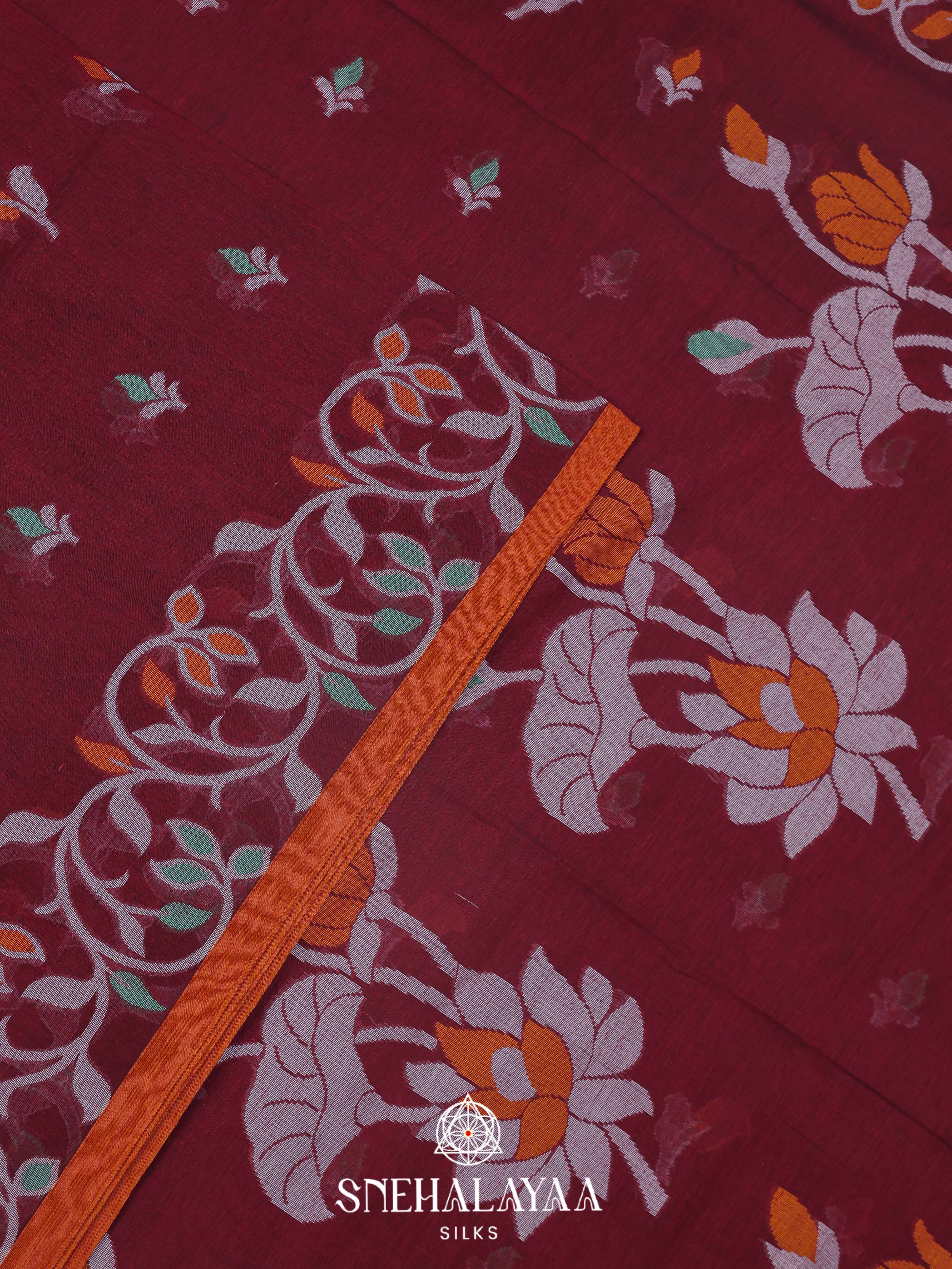 Maroon Khadi Cotton Saree
