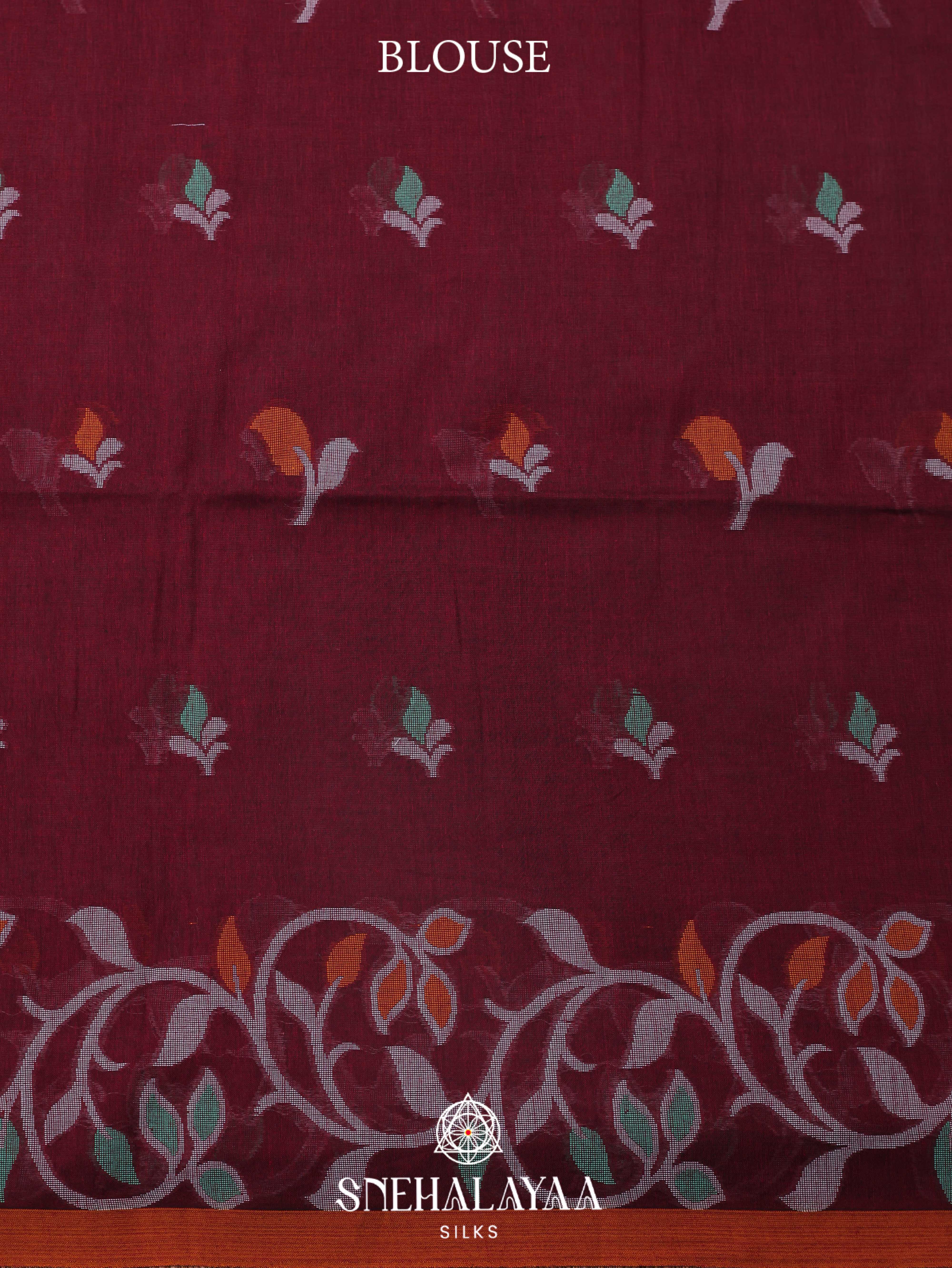 Maroon Khadi Cotton Saree