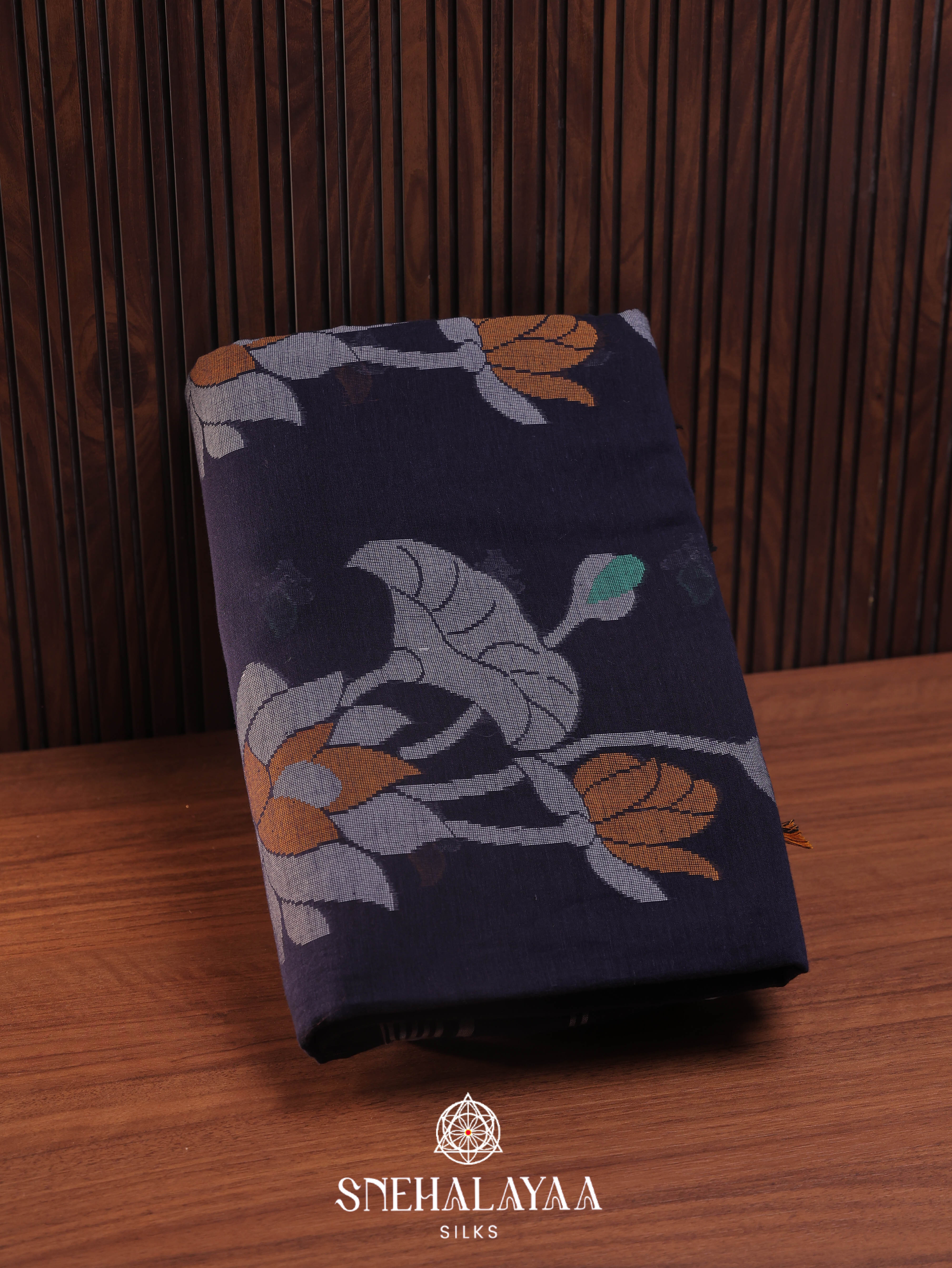 Blue Khadi Cotton Saree