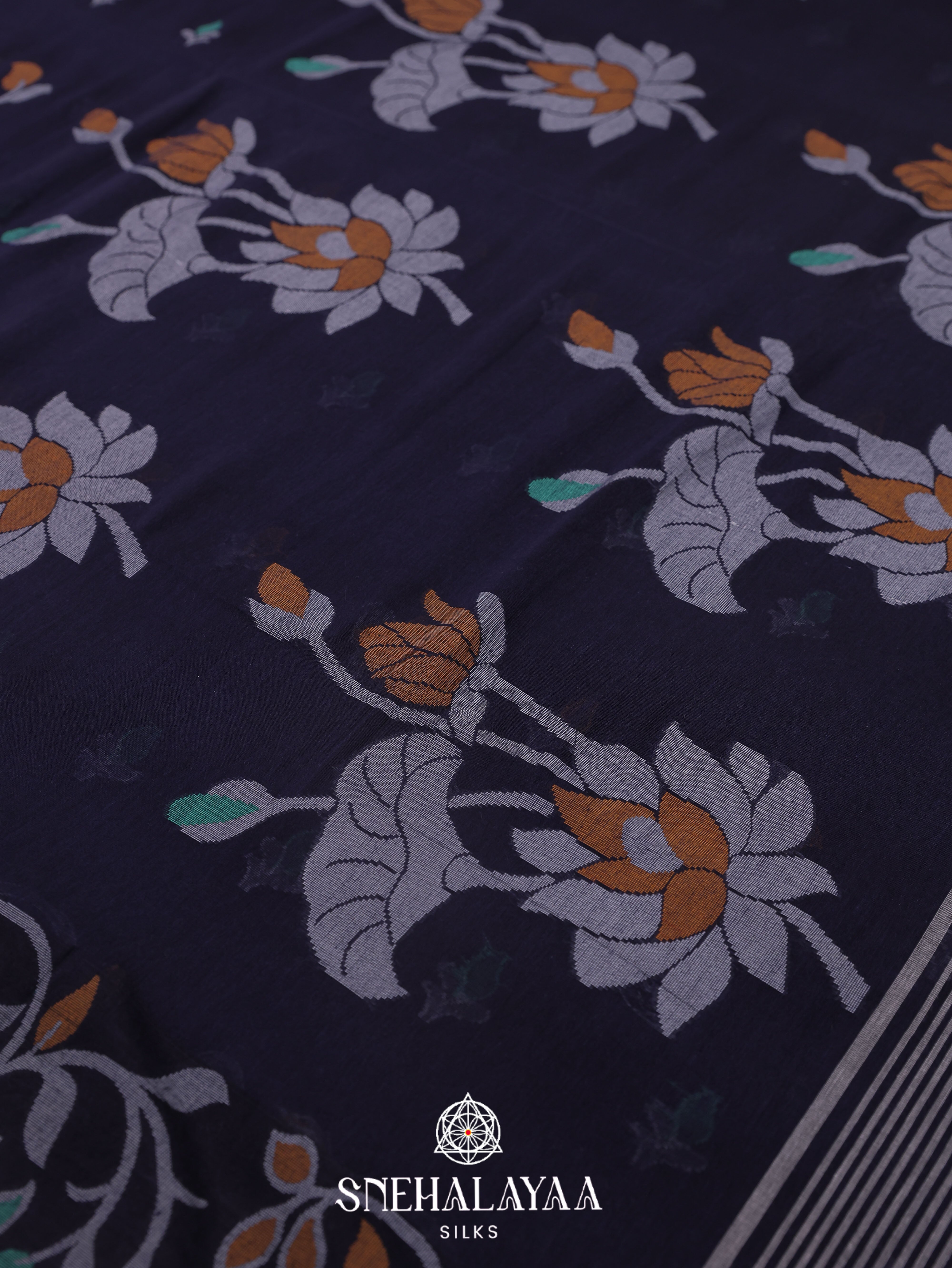 Blue Khadi Cotton Saree