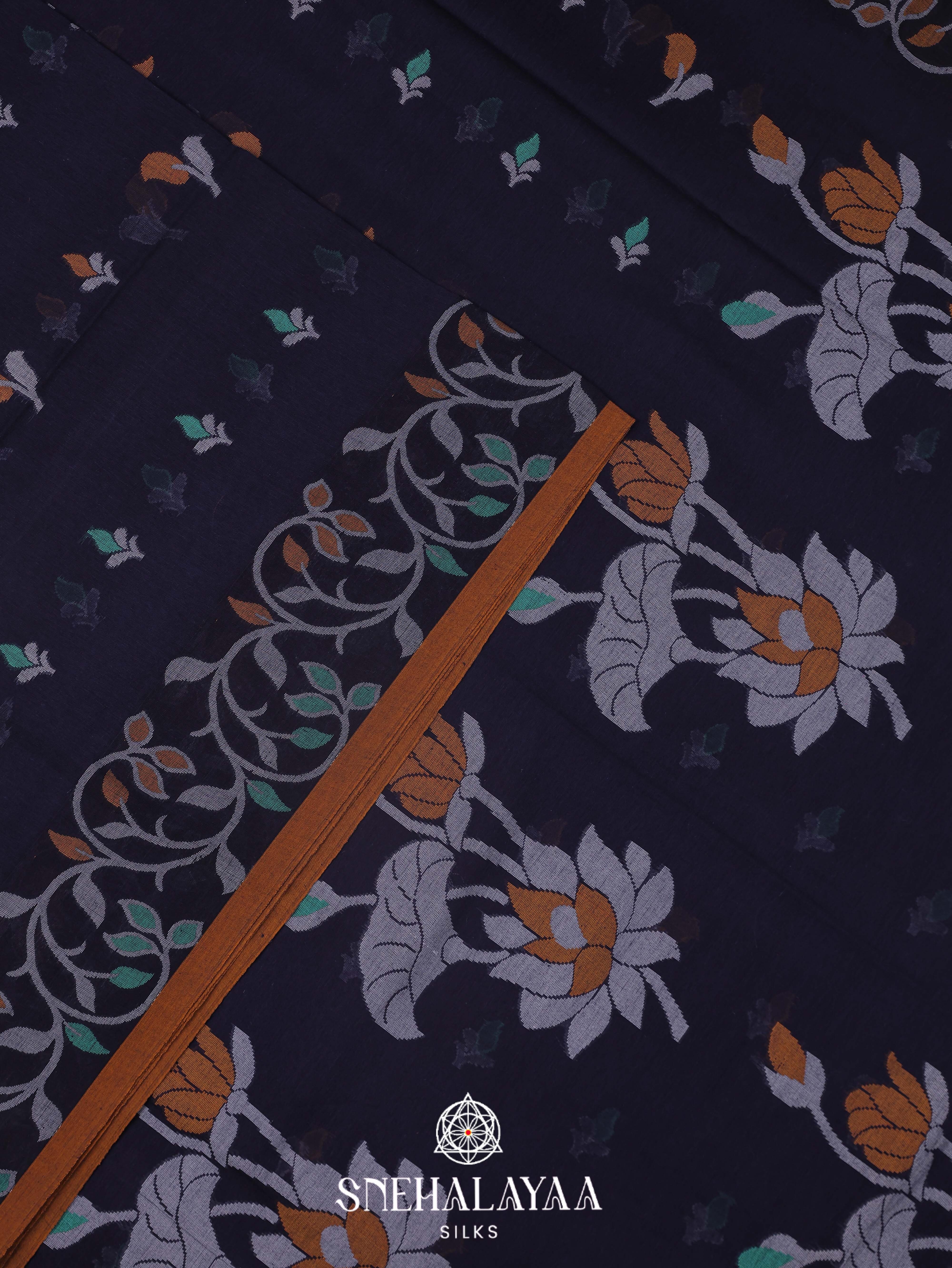Blue Khadi Cotton Saree