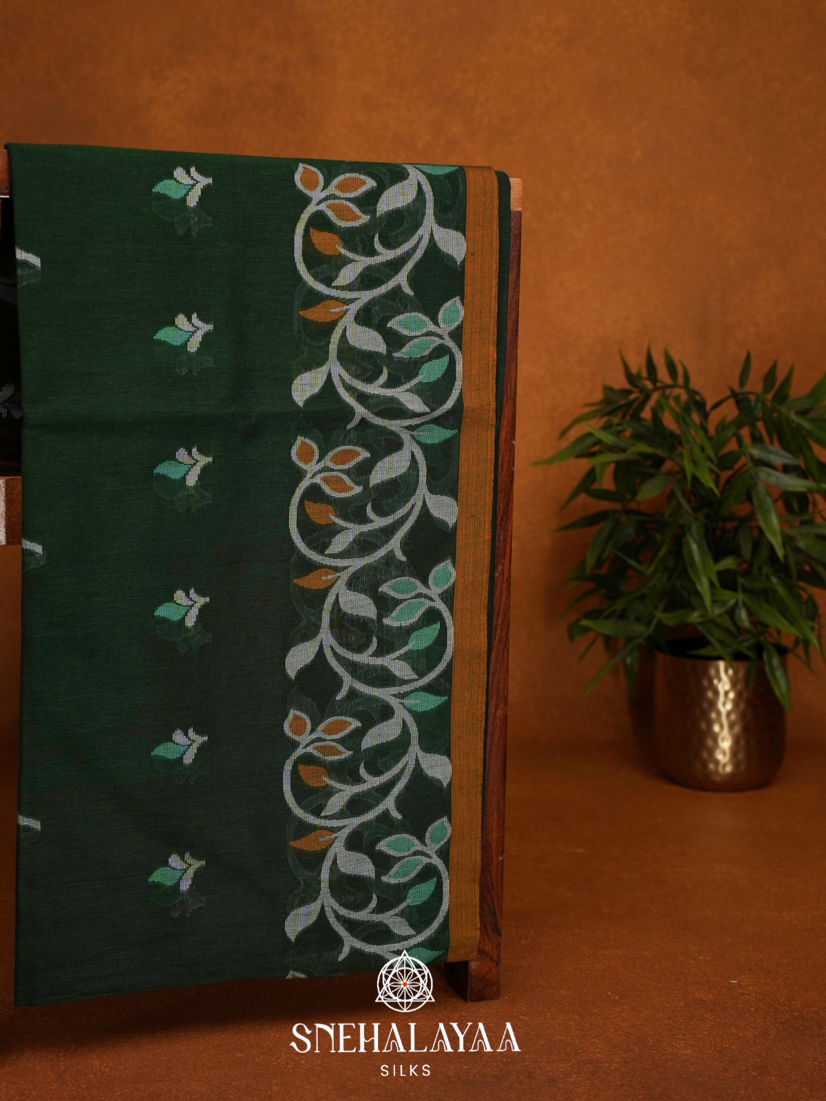 Forest Green Khadi Cotton Saree