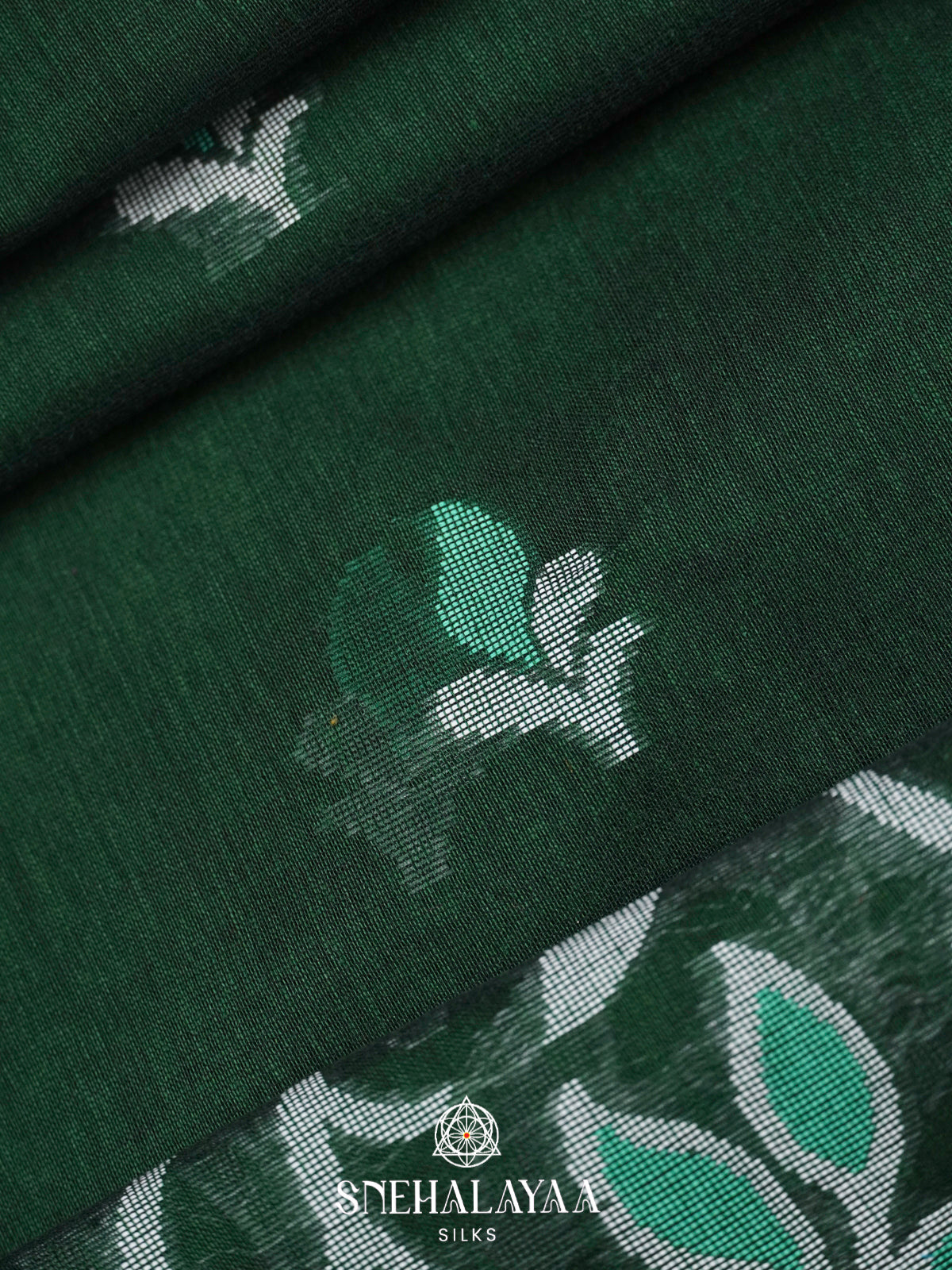 Forest Green Khadi Cotton Saree