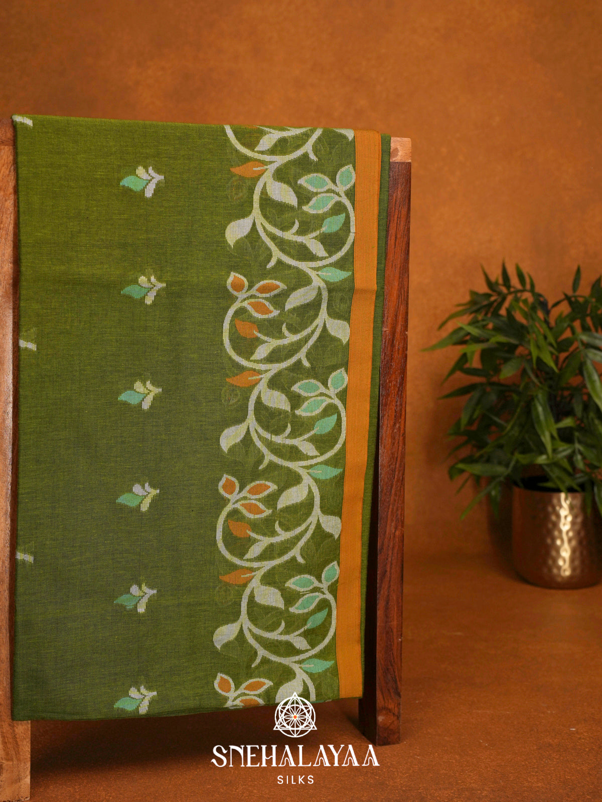 Olive Green Khadi Cotton Saree