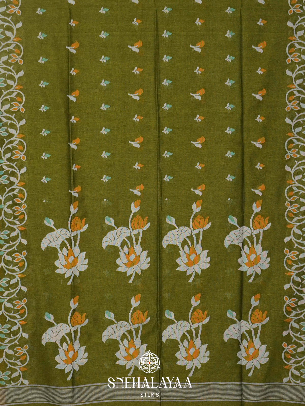Olive Green Khadi Cotton Saree