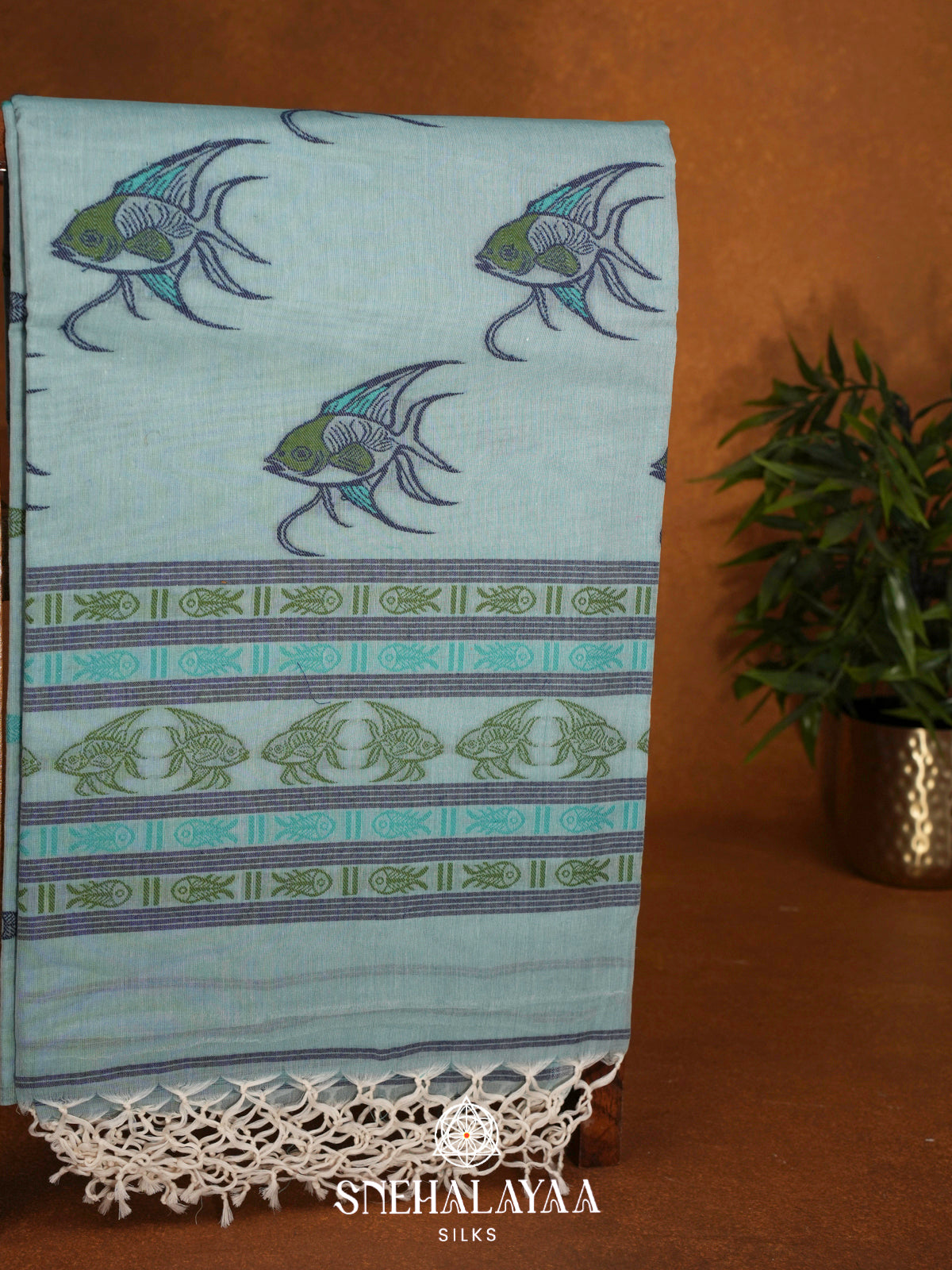 Mint Blue  Bengal Cotton Saree