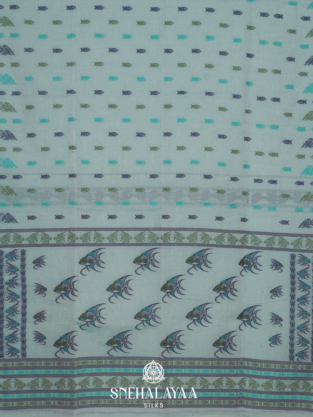 Mint Blue  Bengal Cotton Saree