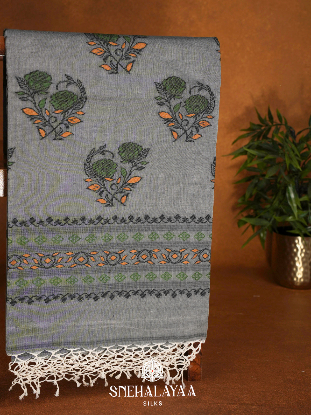 Grey  Bengal Cotton Saree