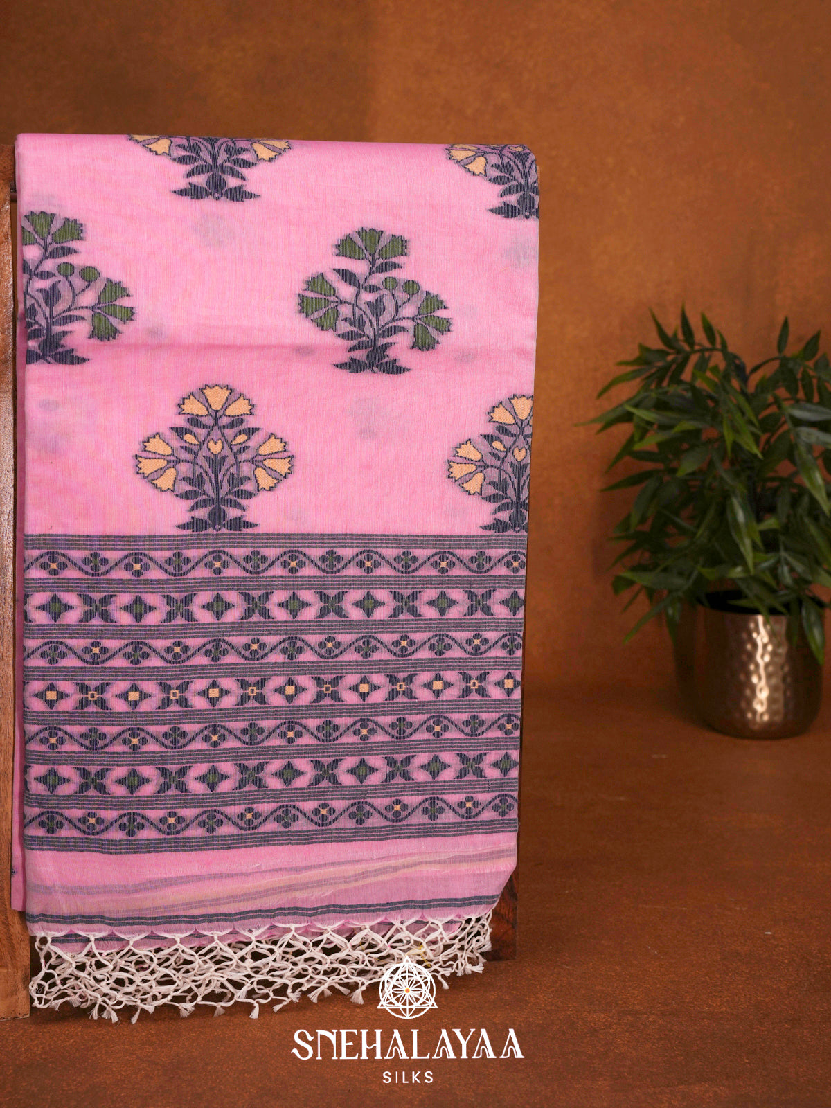 Pink  Bengal Cotton Saree