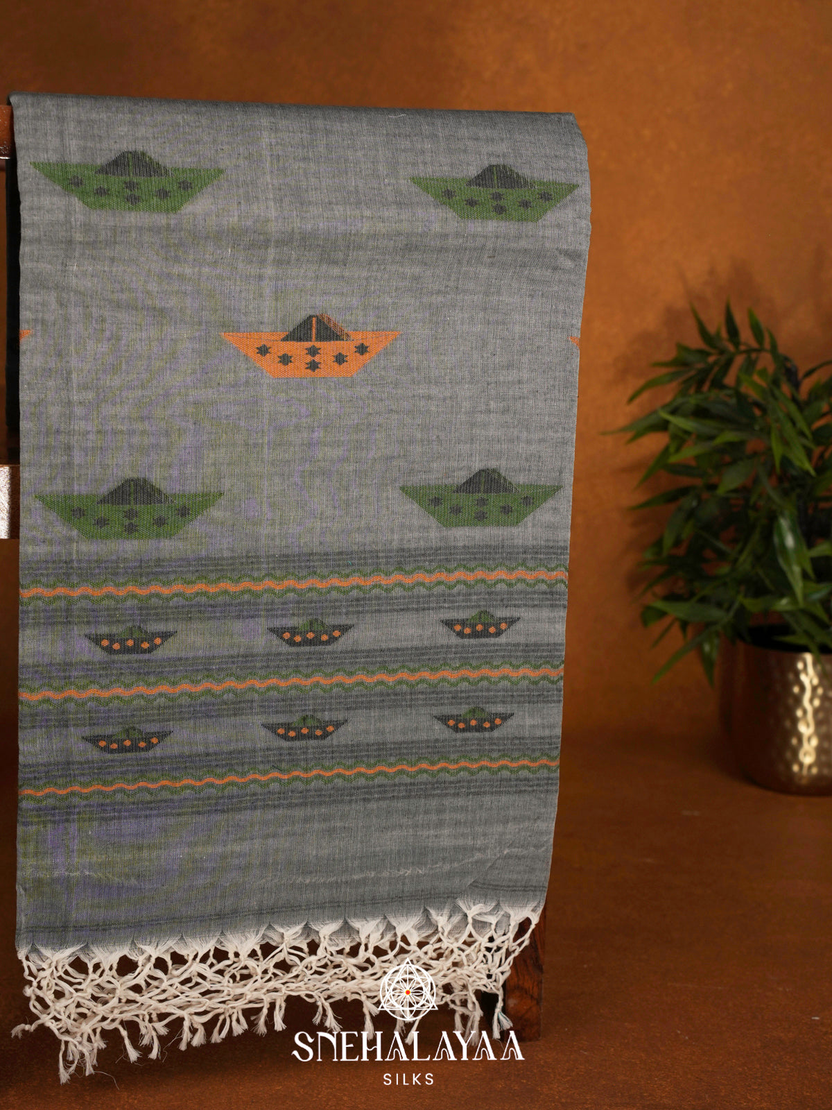 Grey  Bengal Cotton Saree