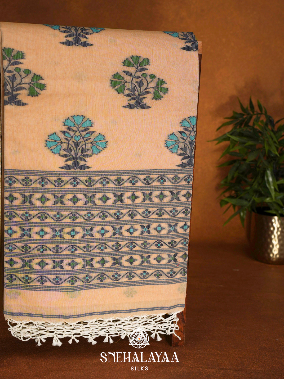Peach  Bengal Cotton Saree