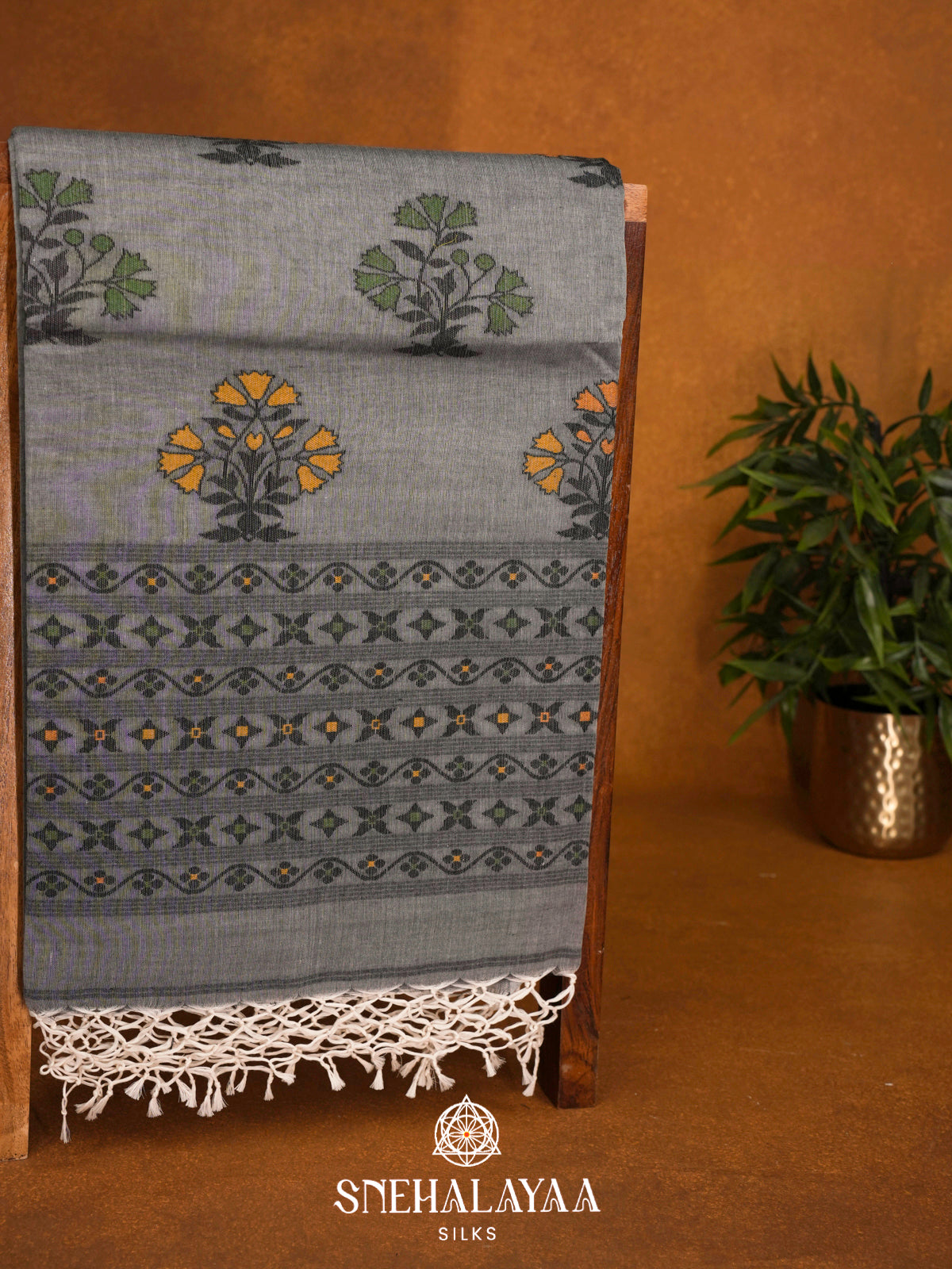Grey  Bengal Cotton Saree