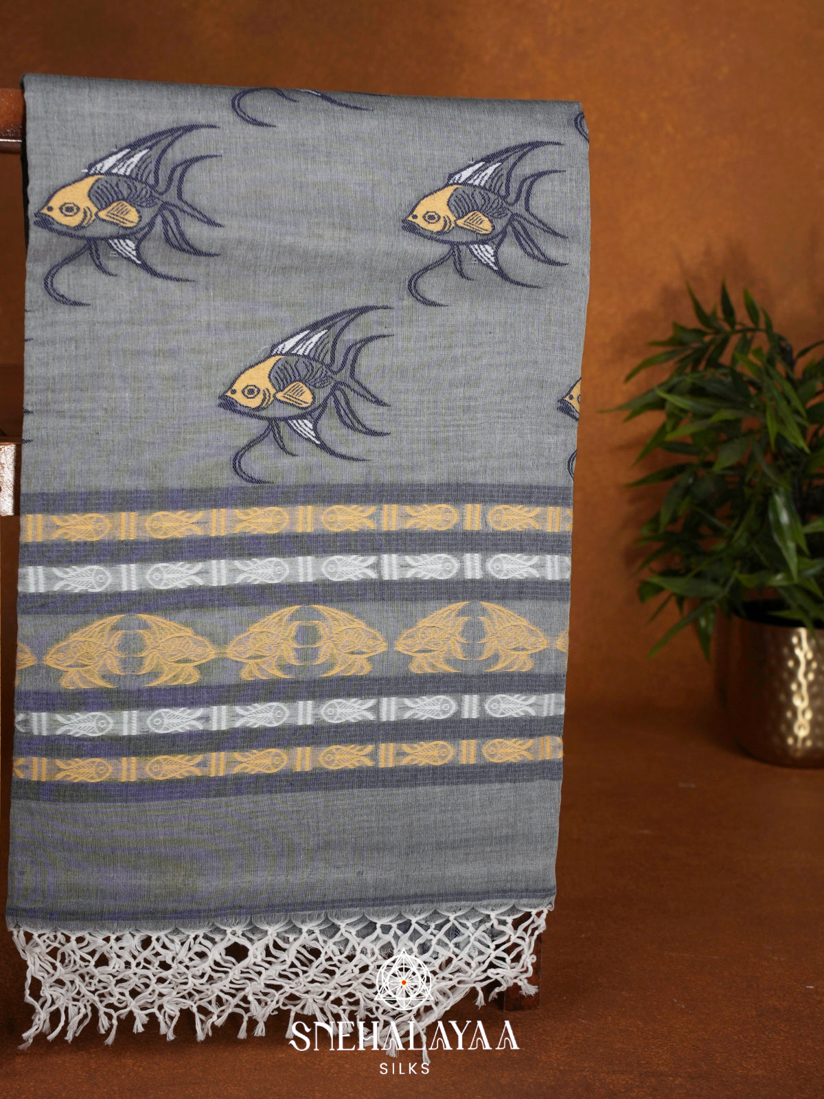 Grey  Bengal Cotton Saree