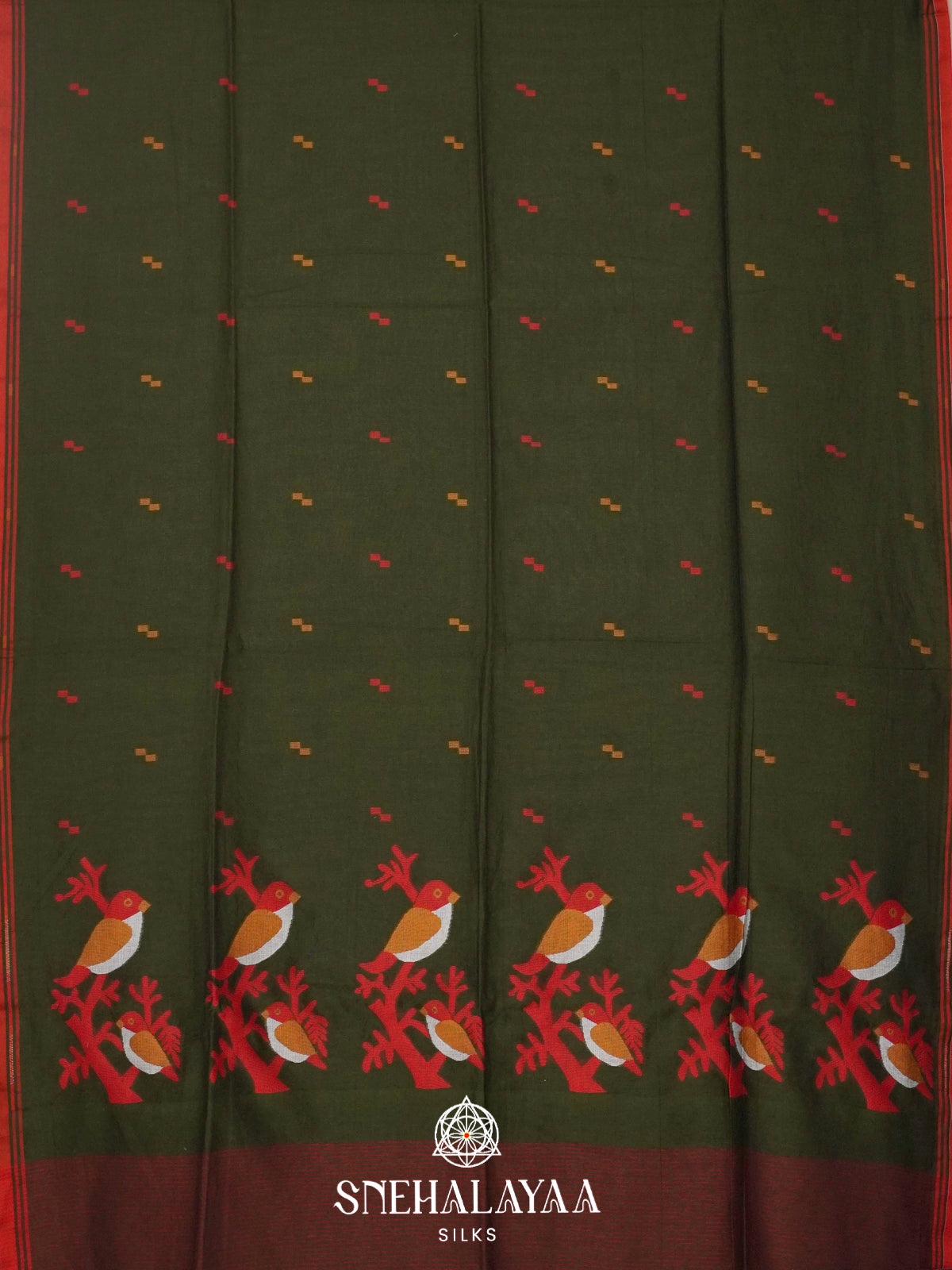 Forest Green Khadi Cotton Saree