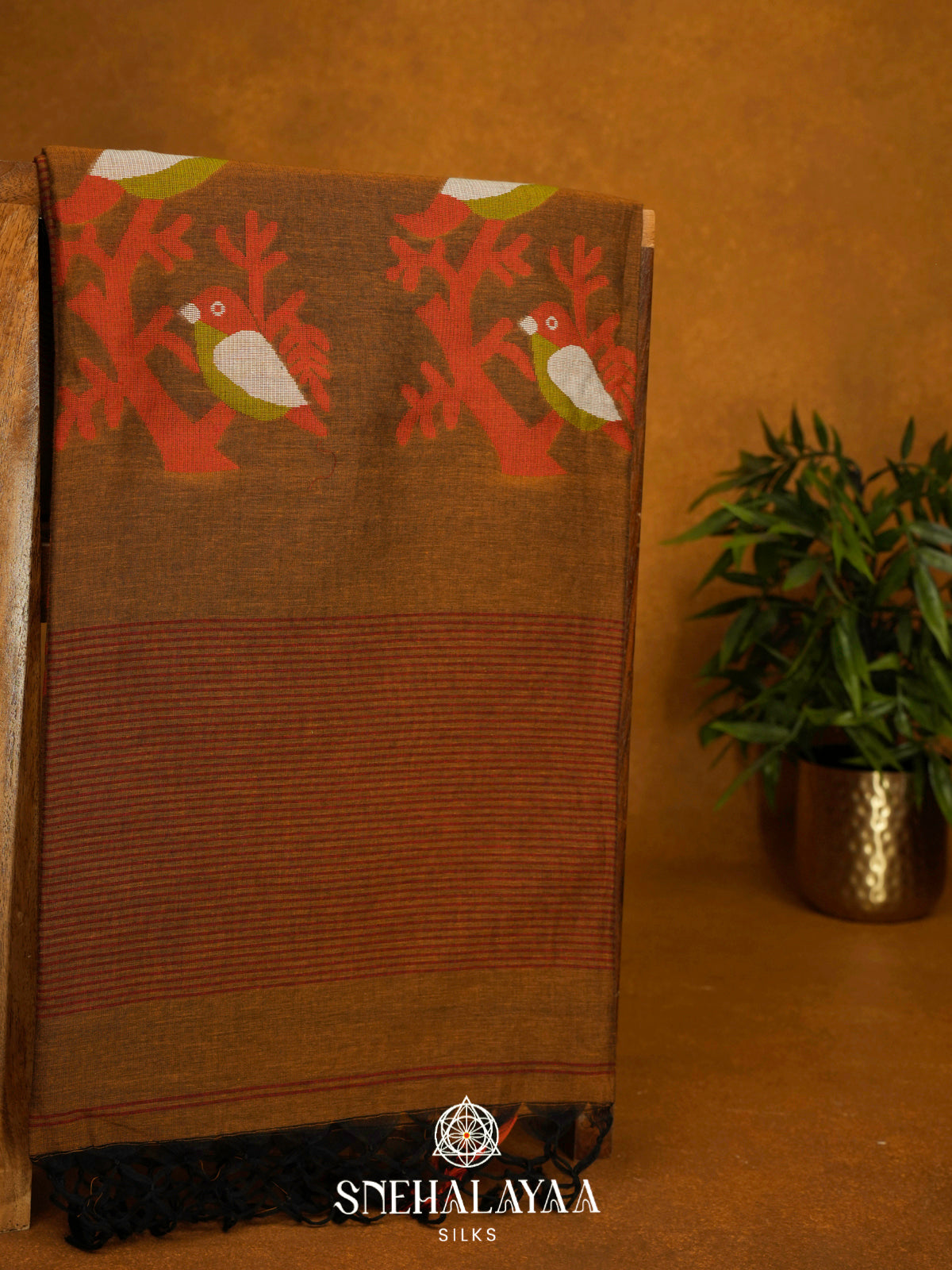Brown Khadi Cotton Saree