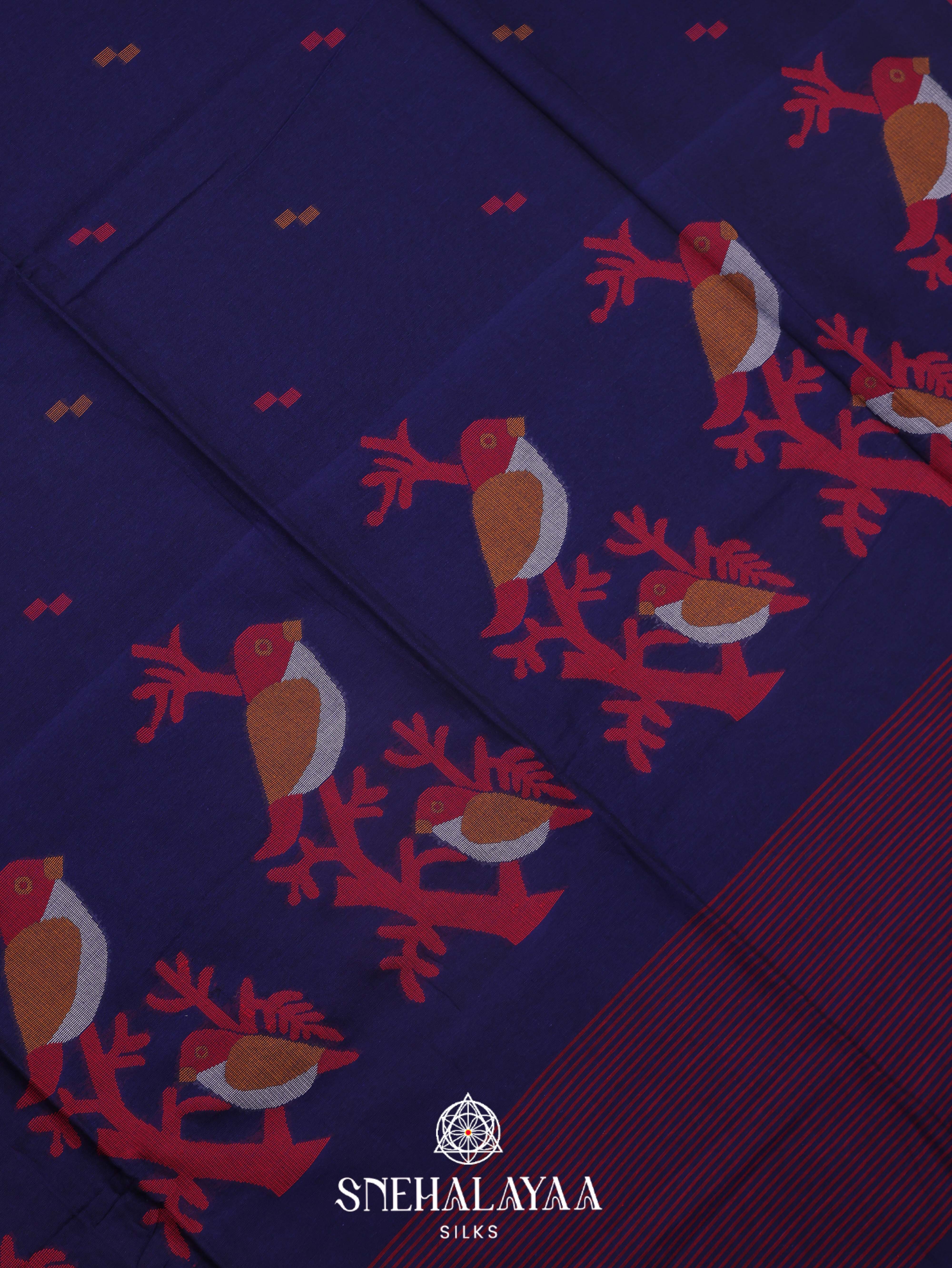 Blue Khadi Cotton Saree