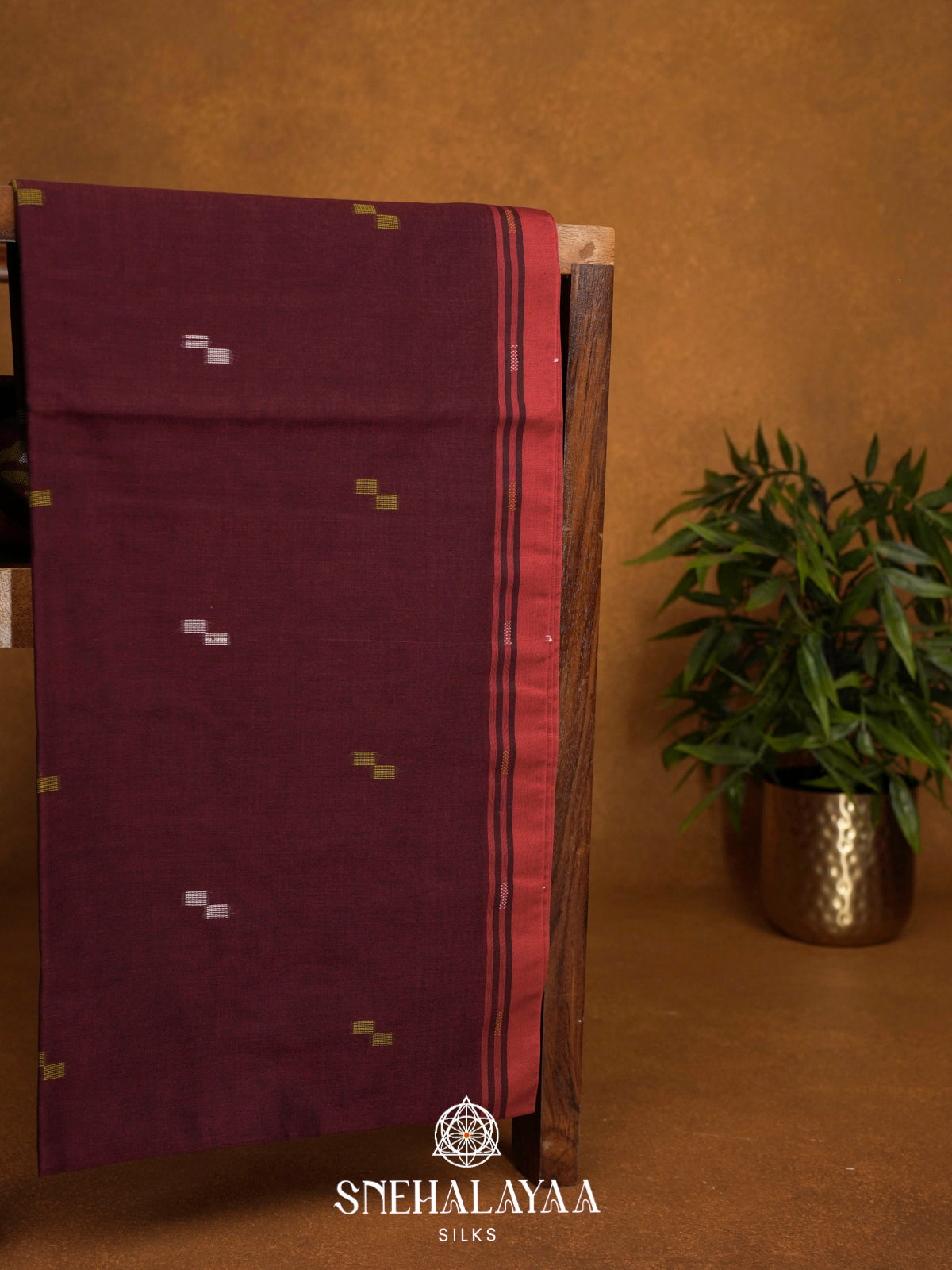 Maroon Khadi Cotton Saree
