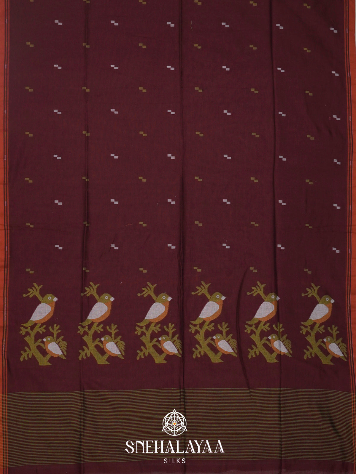 Maroon Khadi Cotton Saree