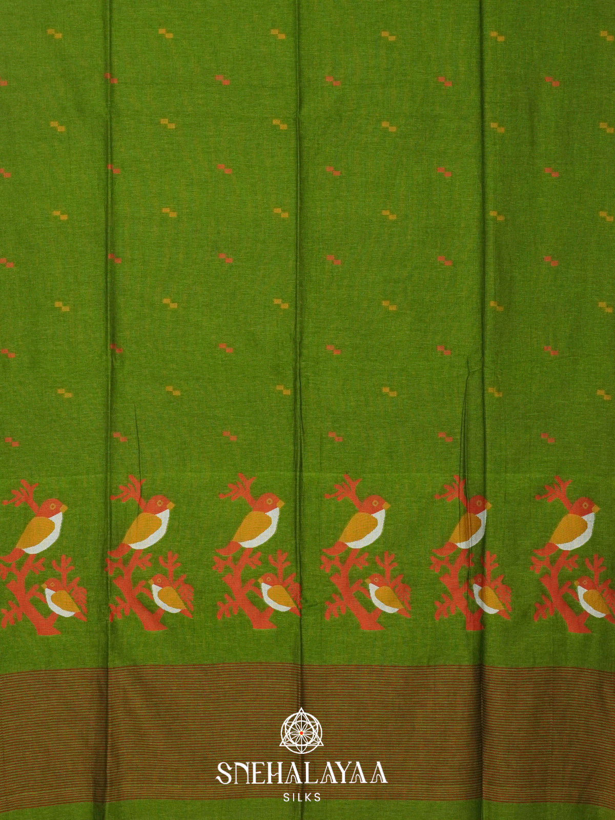 Lime Green Khadi Cotton Saree