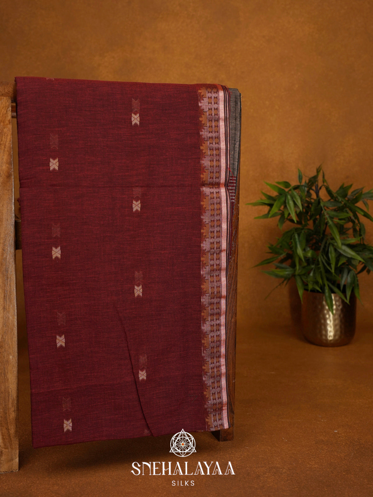 Maroon Khadi Cotton Saree