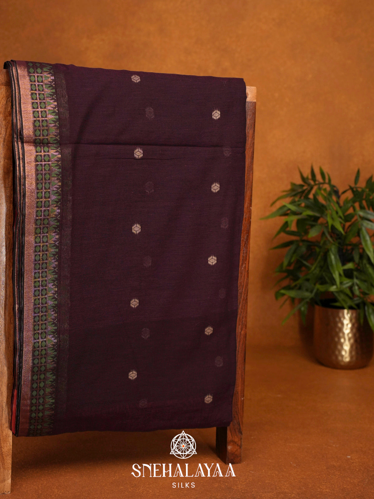 Wine Khadi Cotton Saree