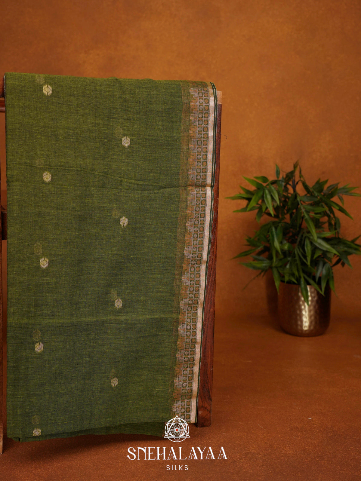 Moss Green Khadi Cotton Saree