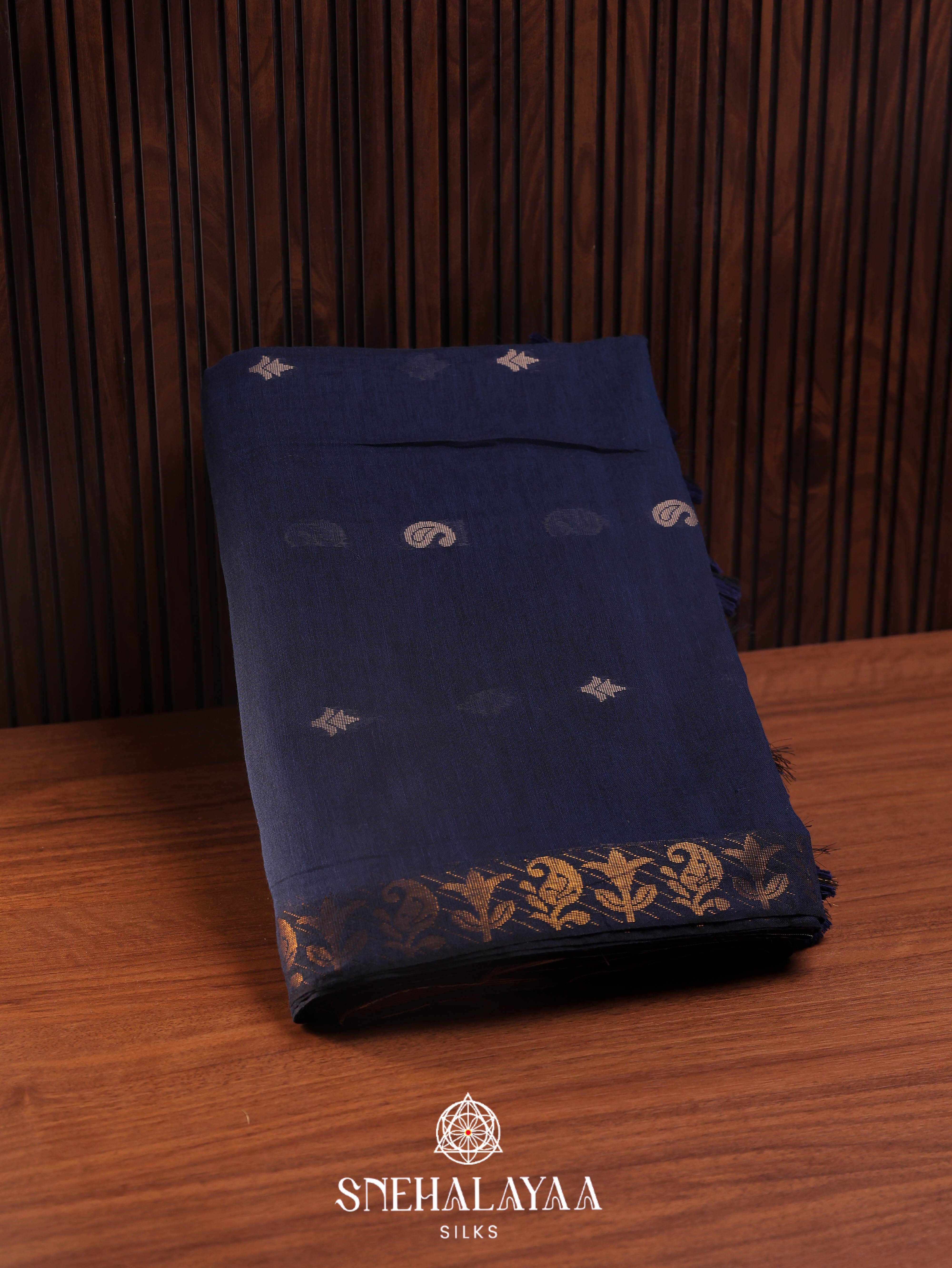 Blue Khadi Cotton Saree