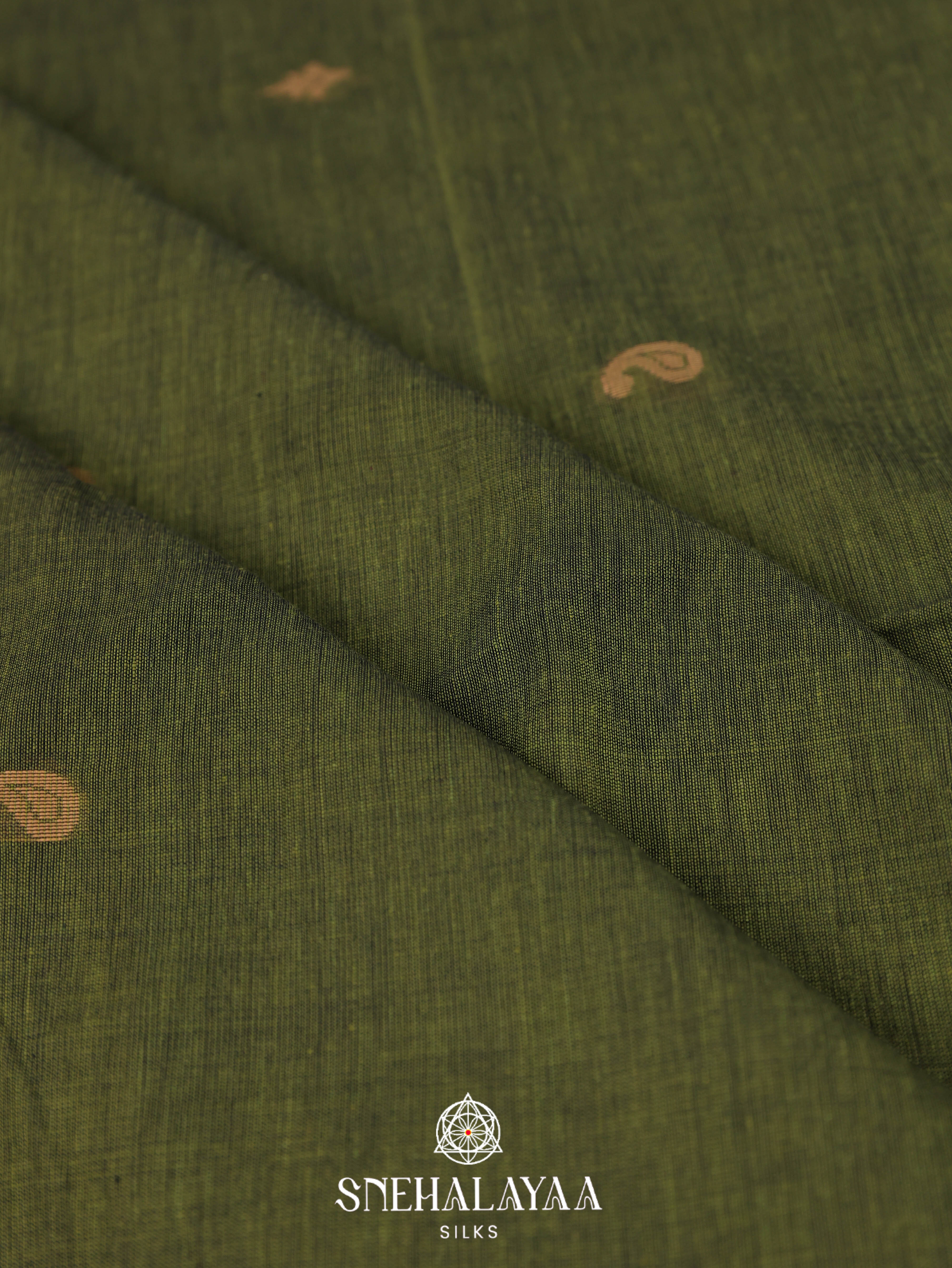 Olive Green Khadi Cotton Saree