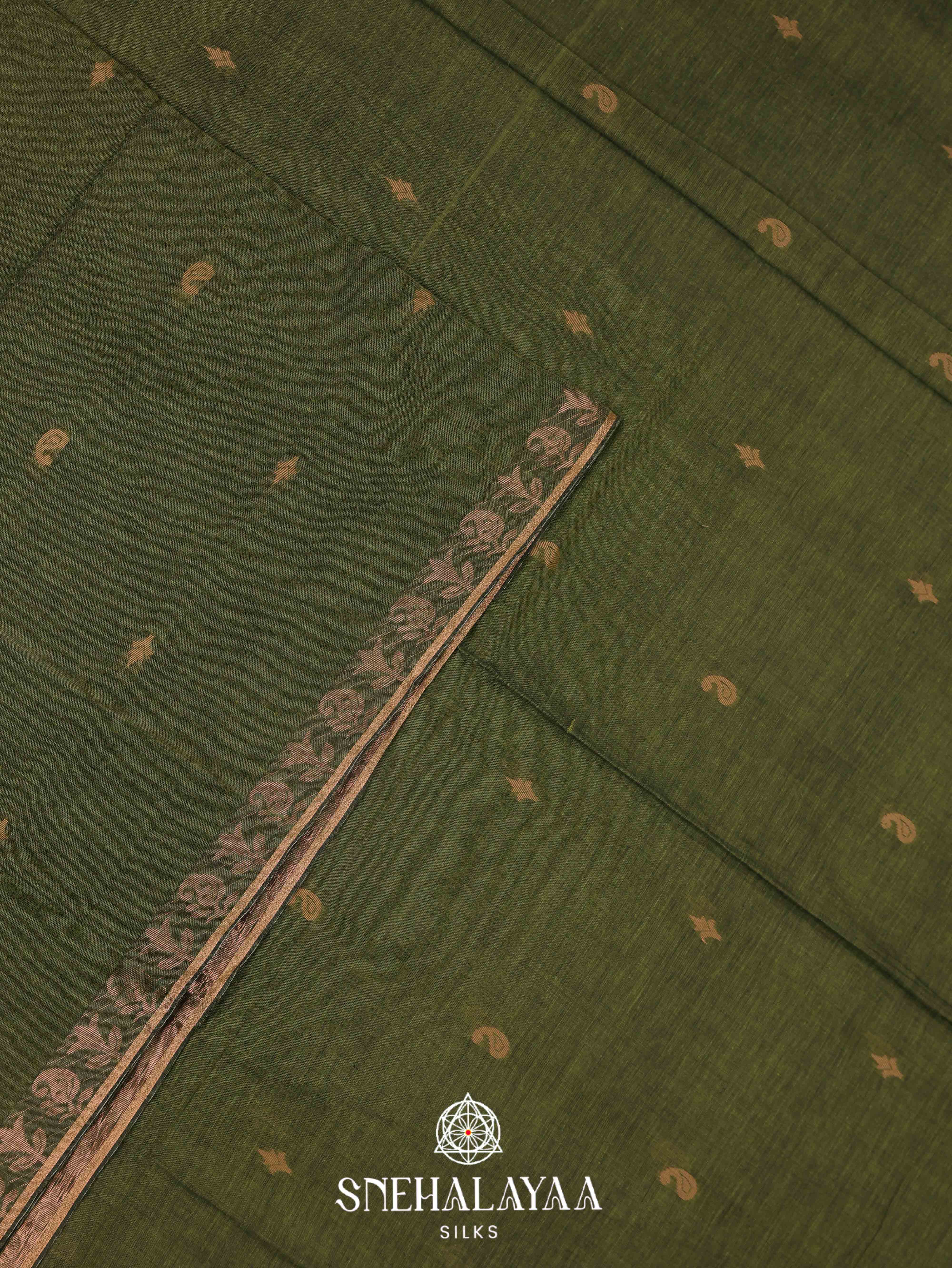 Olive Green Khadi Cotton Saree
