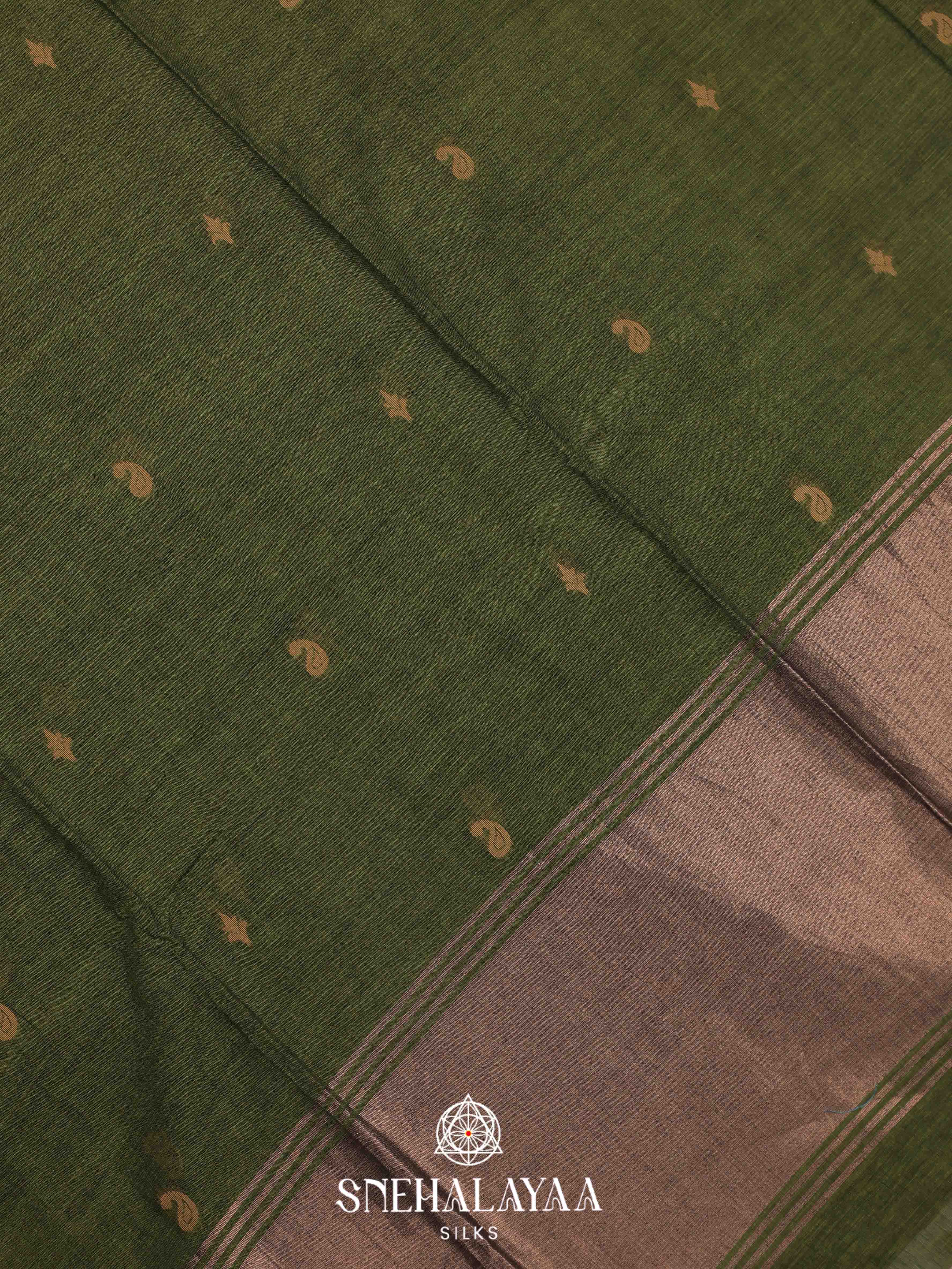 Olive Green Khadi Cotton Saree