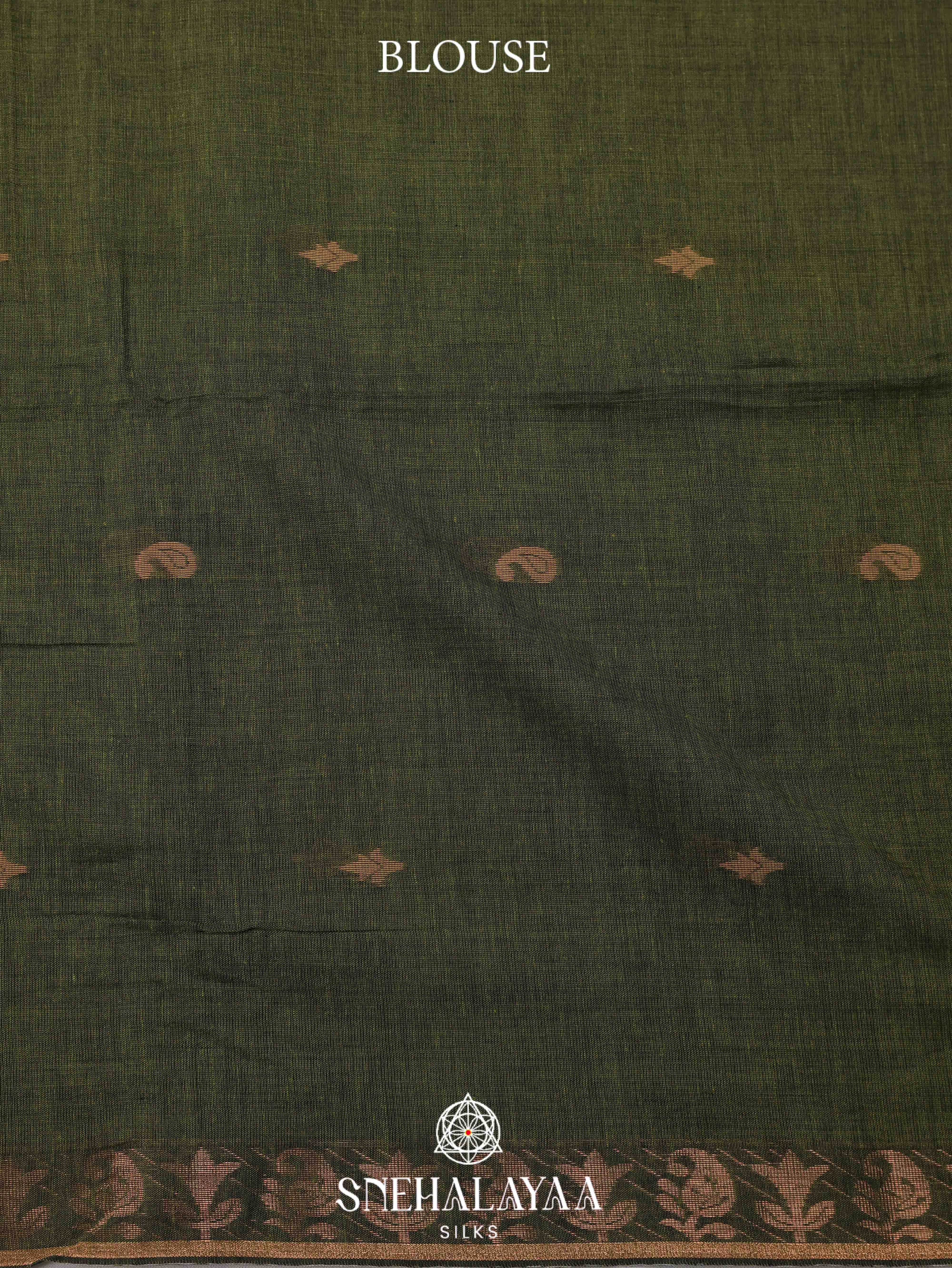 Olive Green Khadi Cotton Saree