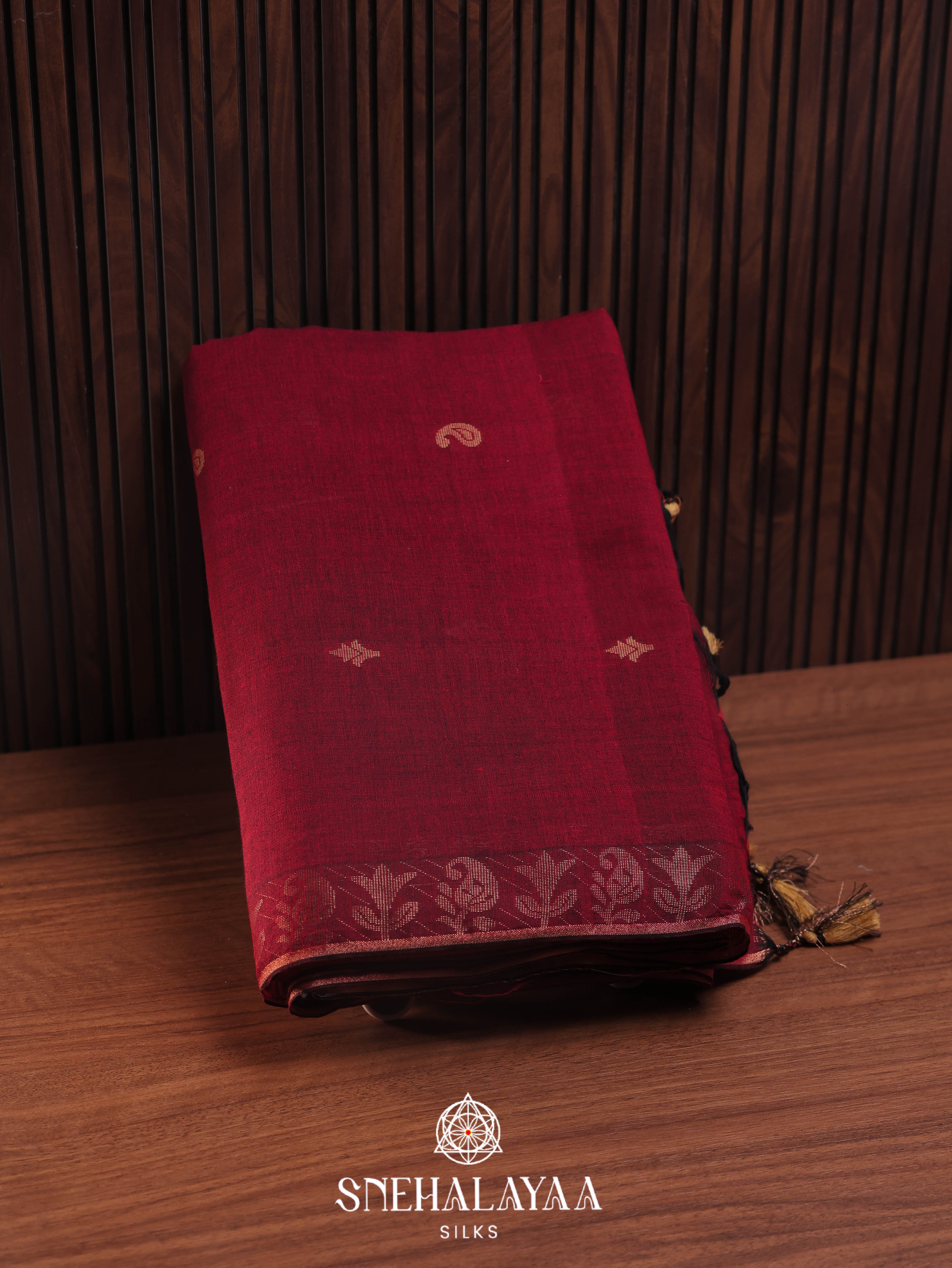 Maroon Khadi Cotton Saree
