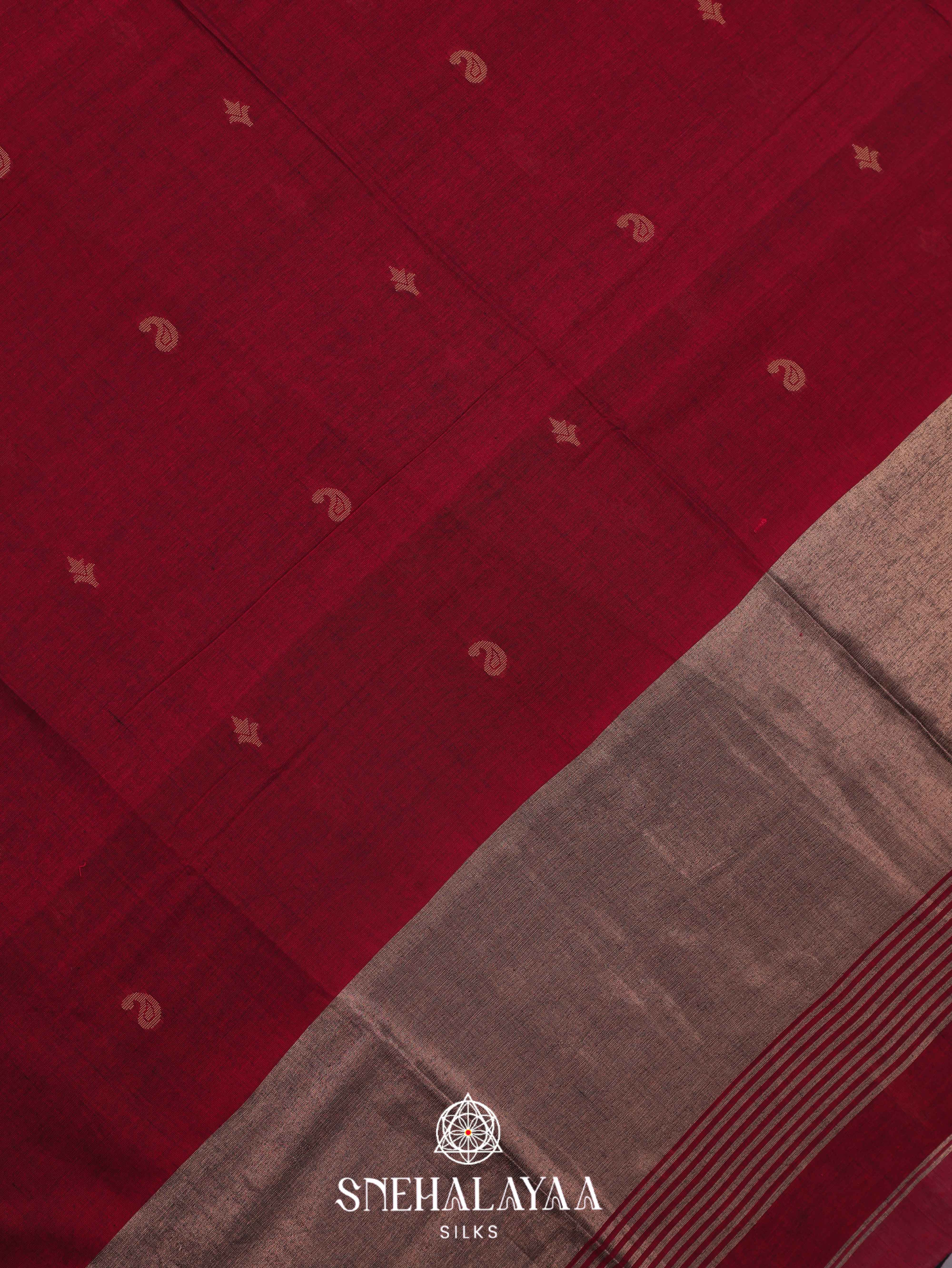 Maroon Khadi Cotton Saree