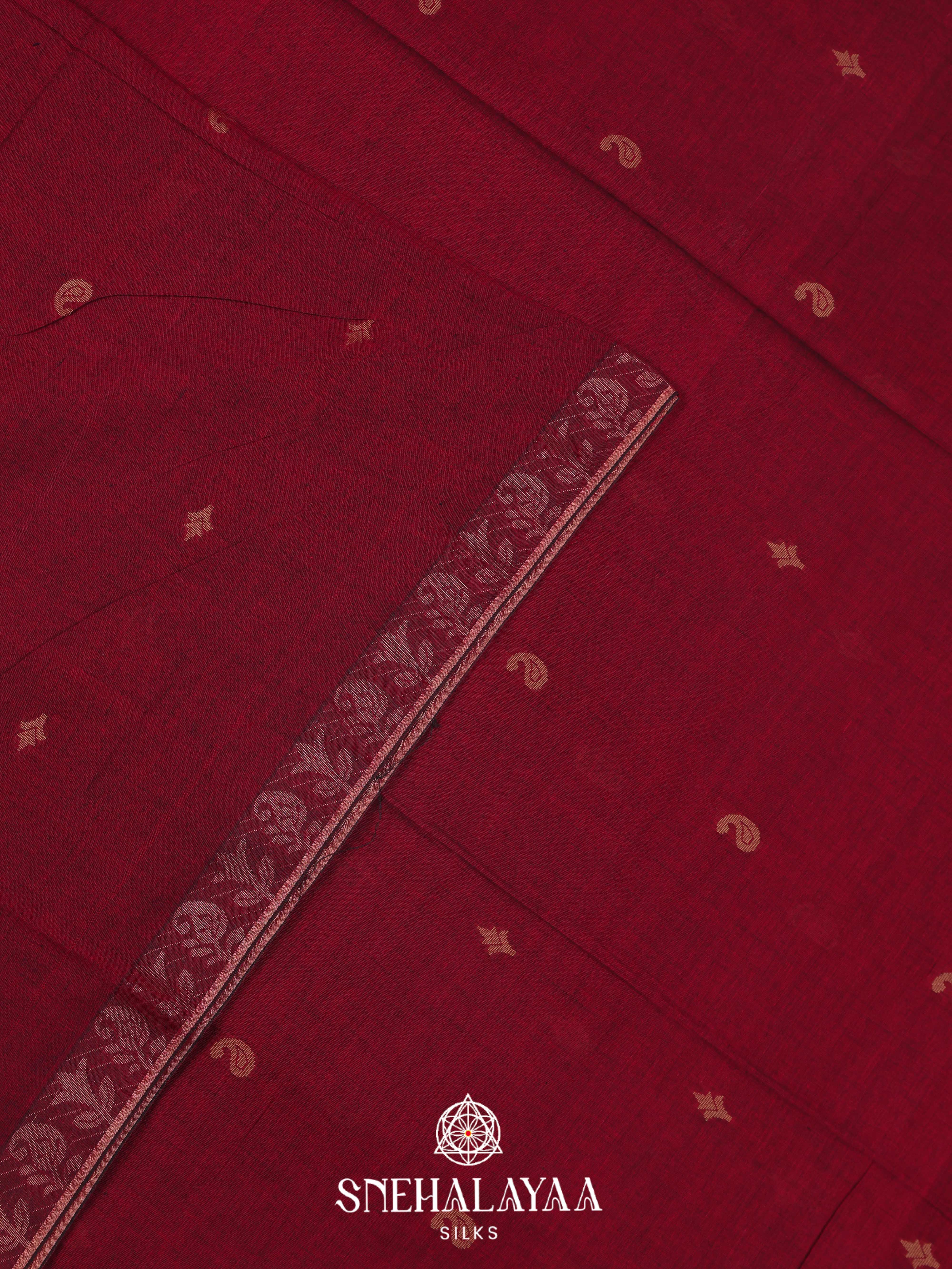 Maroon Khadi Cotton Saree