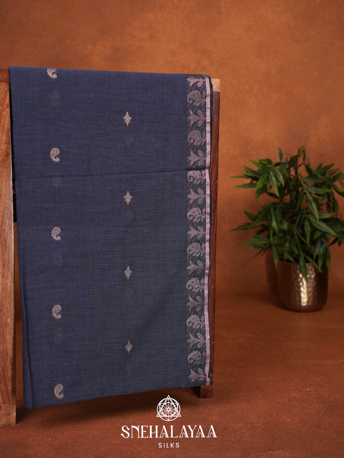 Ink Blue Khadi Cotton Saree