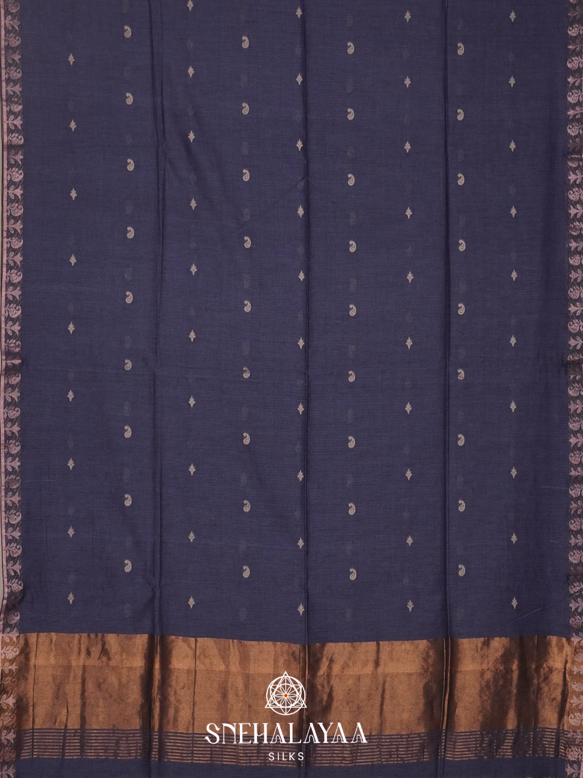 Ink Blue Khadi Cotton Saree