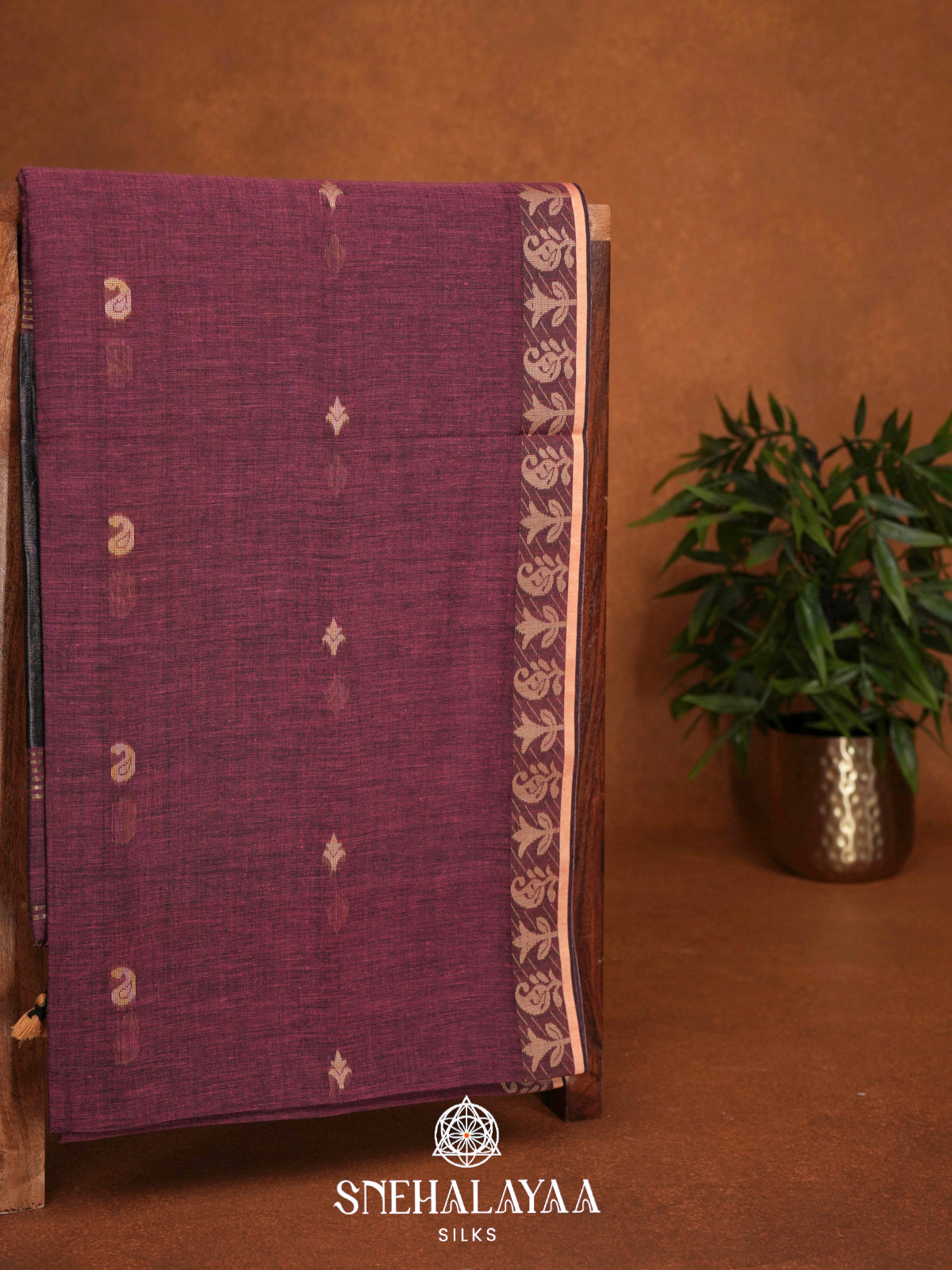 Maroon Khadi Cotton Saree