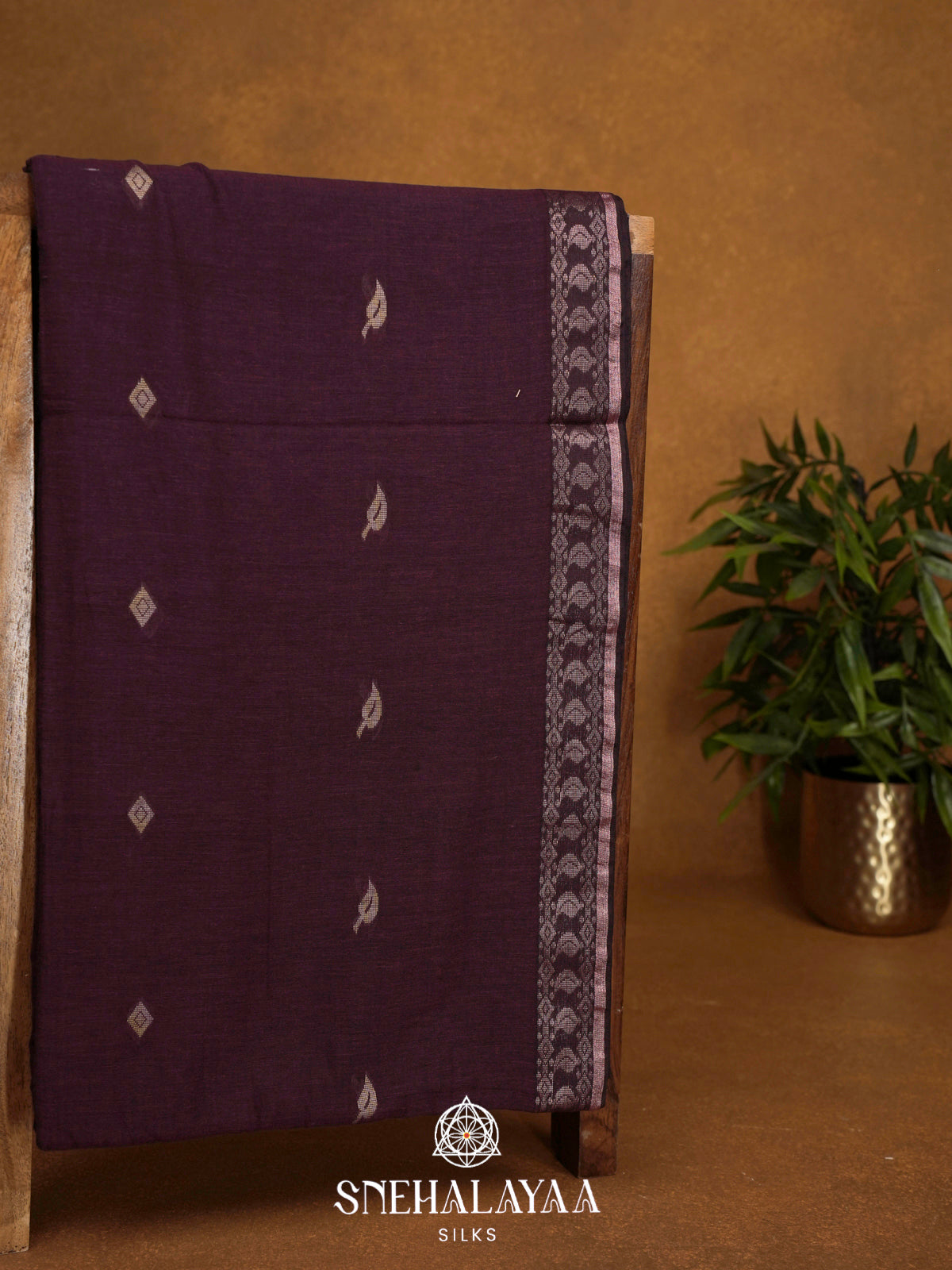 Wine Khadi Cotton Saree