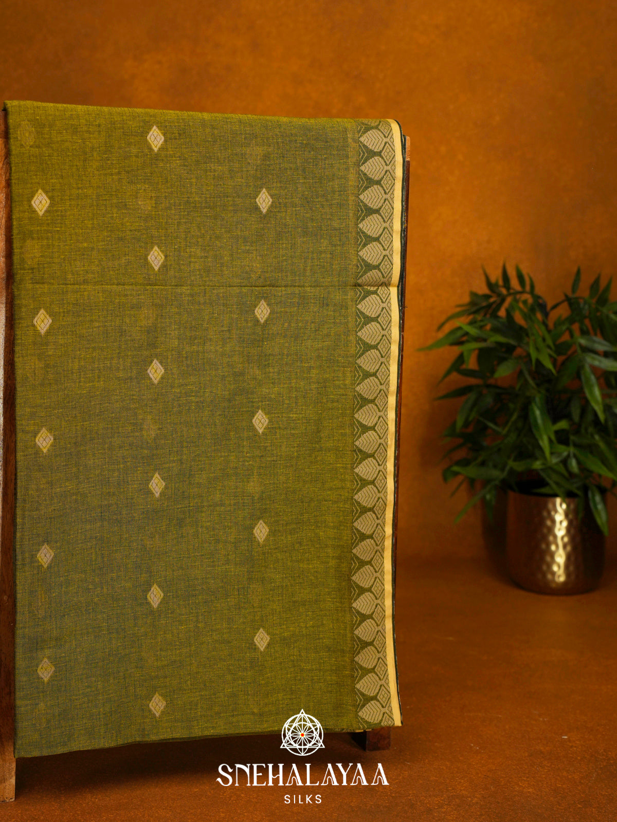 Moss Green Khadi Cotton Saree