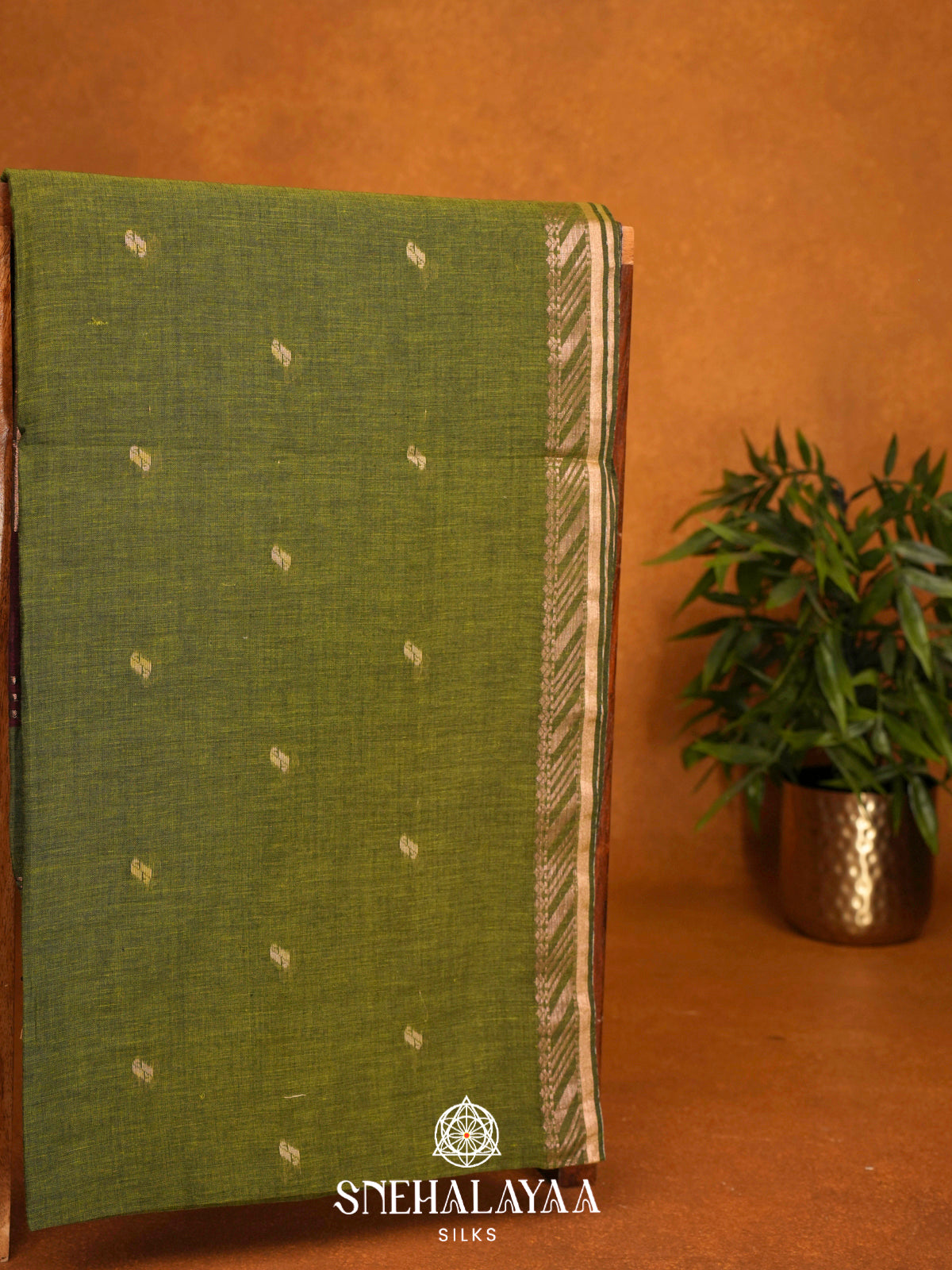 Moss Green Khadi Cotton Saree