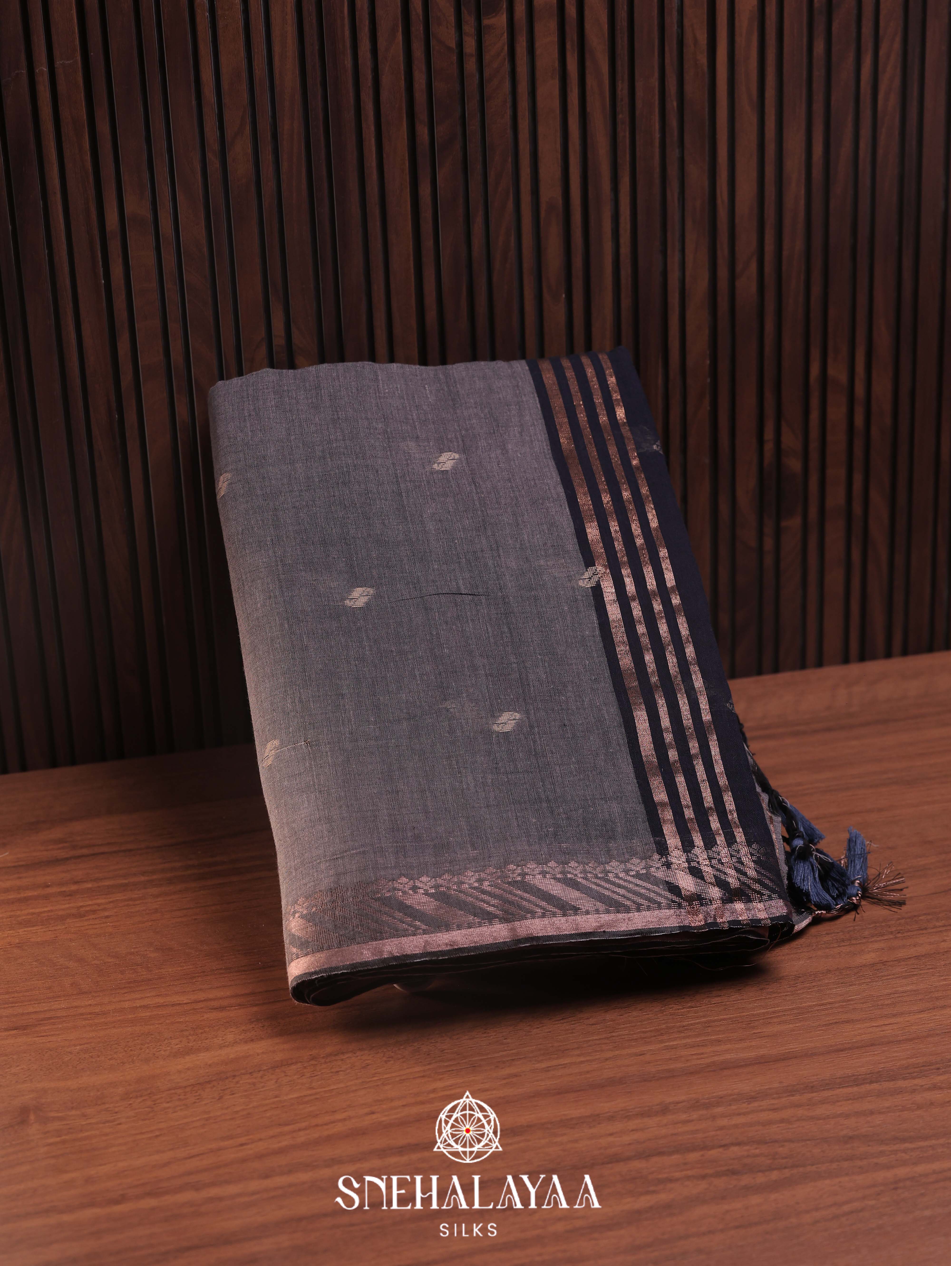Grey  Khadi Cotton Saree