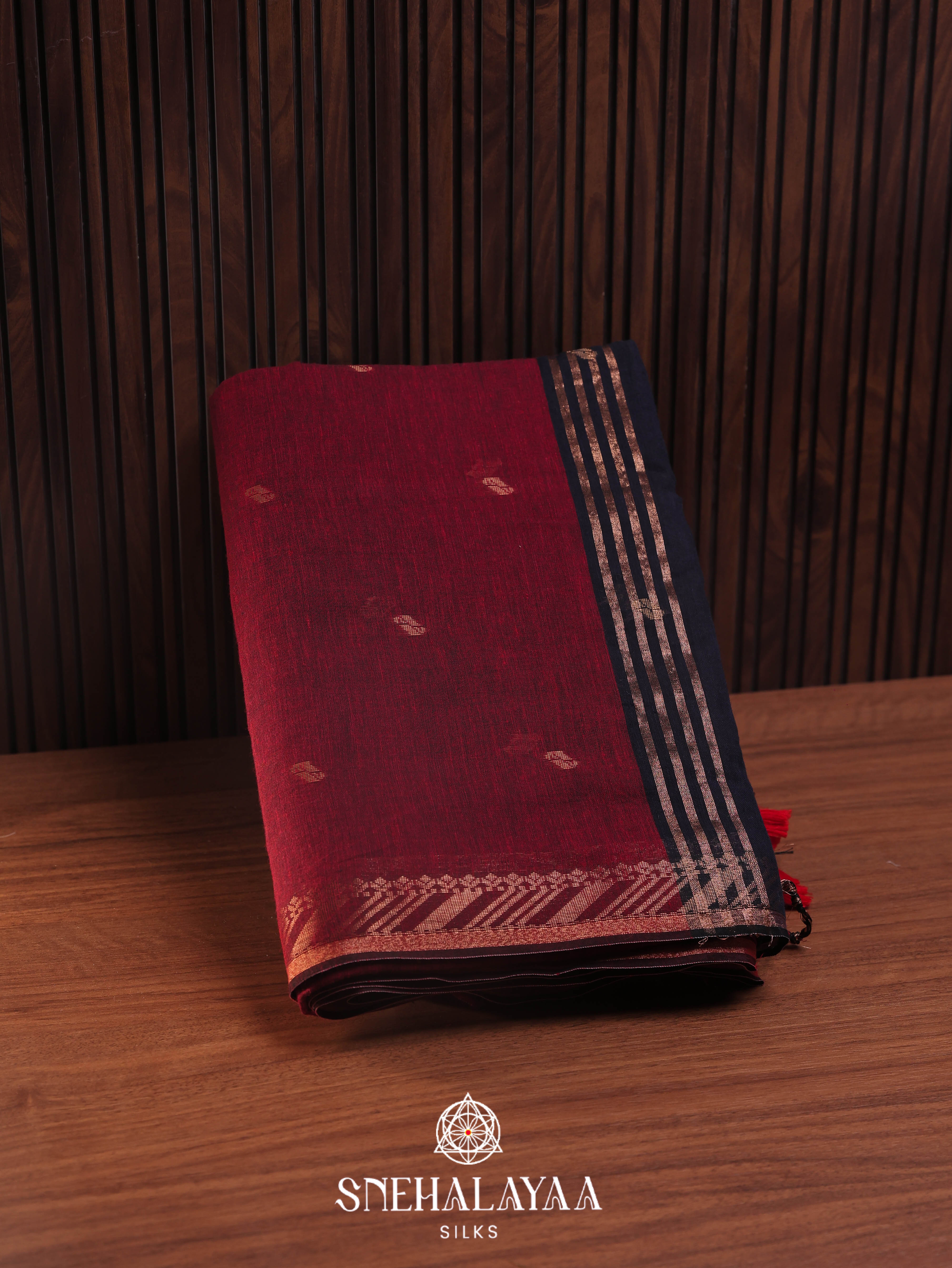 Maroon Khadi Cotton Saree