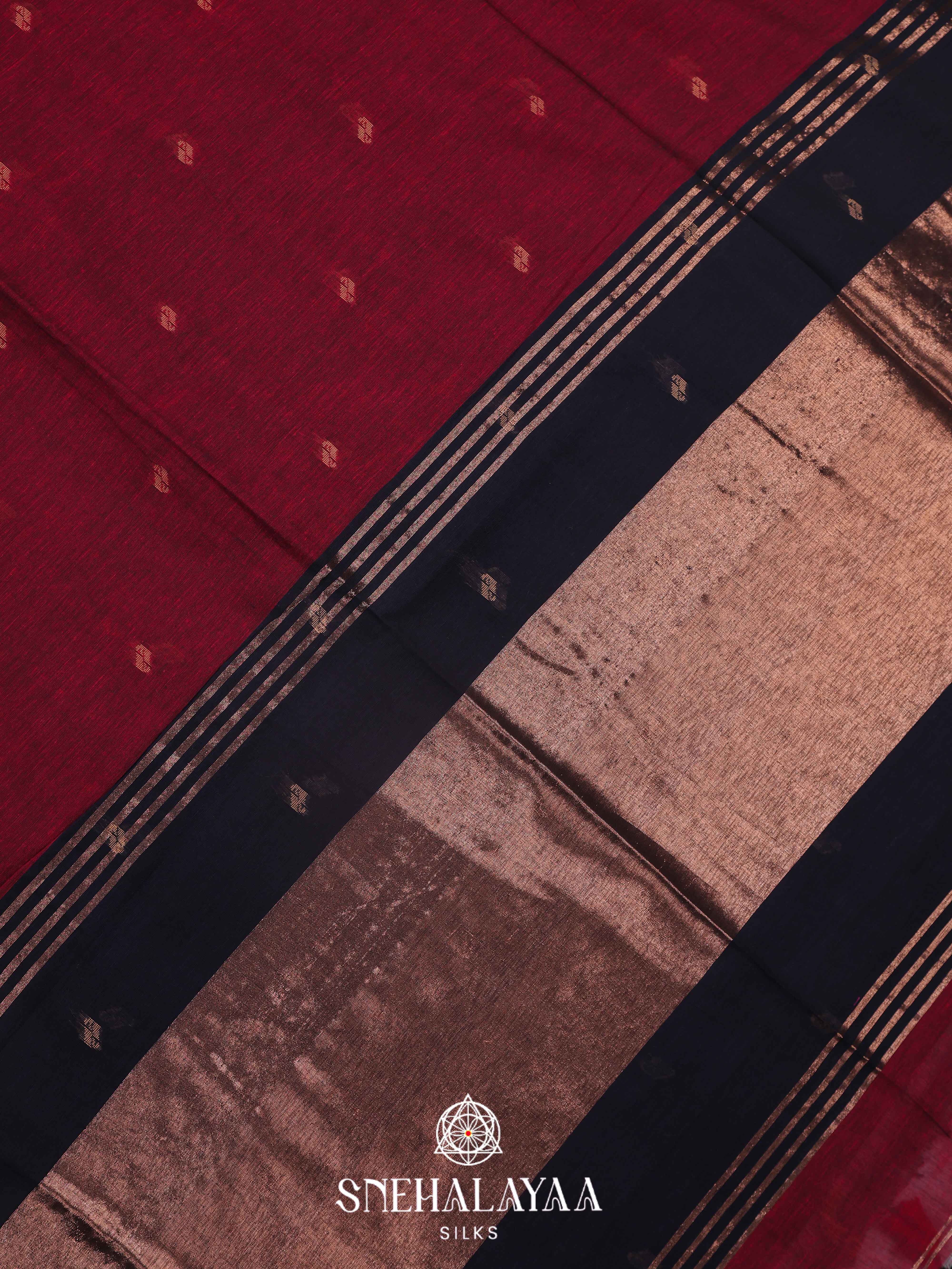Maroon Khadi Cotton Saree