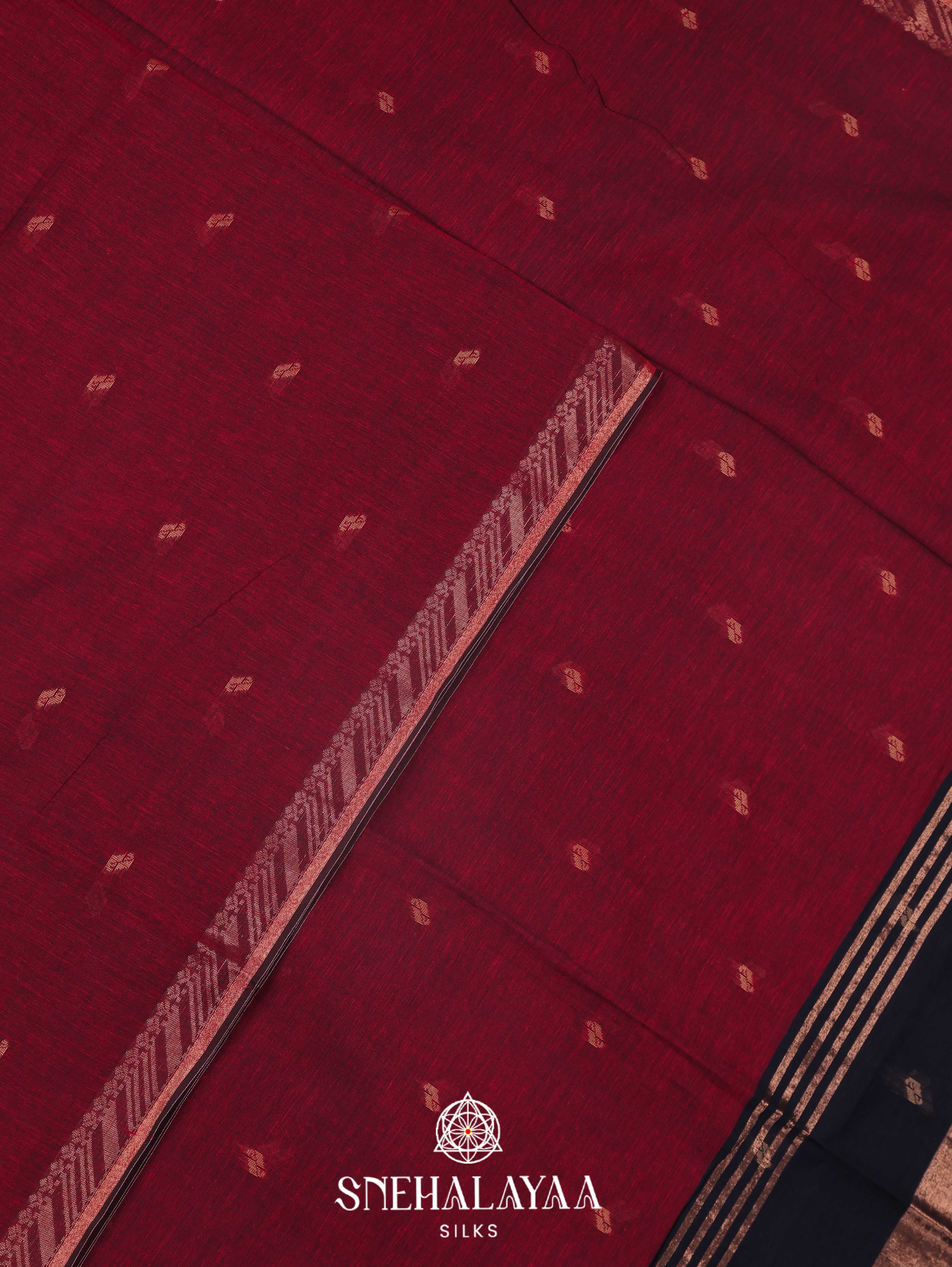 Maroon Khadi Cotton Saree