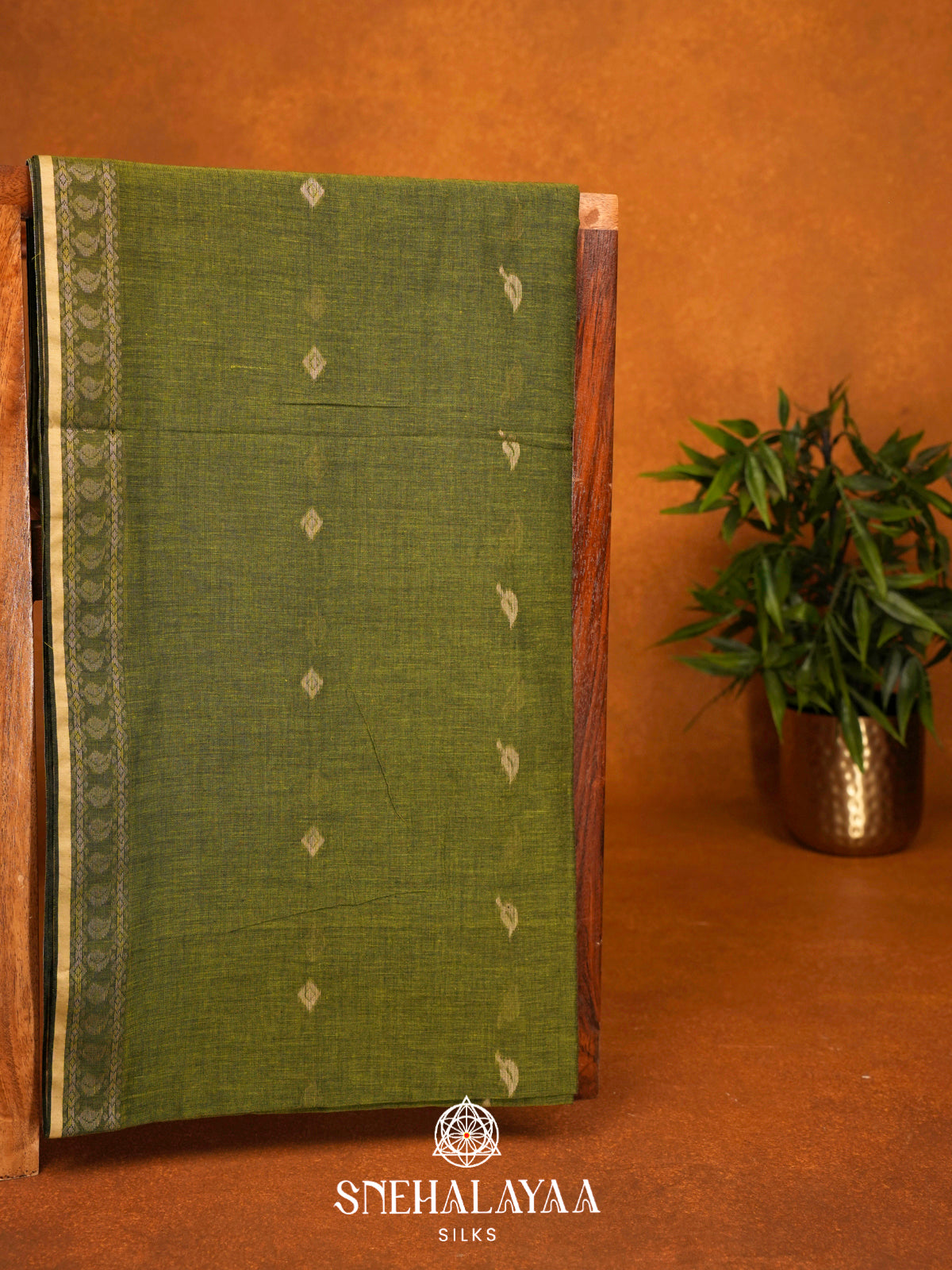 Olive Green Khadi Cotton Saree